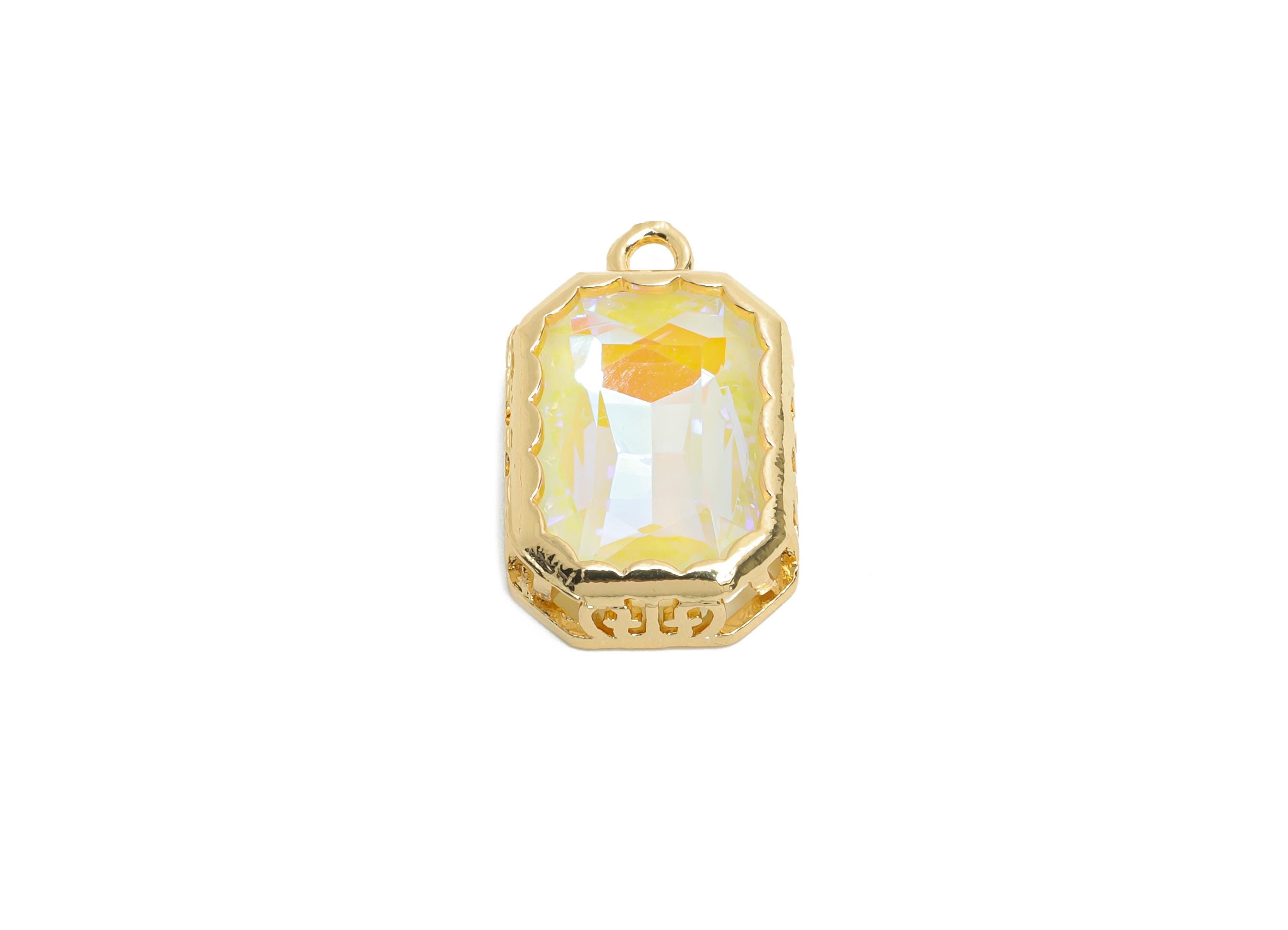 Rectangular Glass Charm - Artisan Sparking Geometry Pendant - Dazzling Faceted Crystal Charm - KC Gold Tone Plated - 18x12x5mm- GS1167 - DOMEDBAZAAR