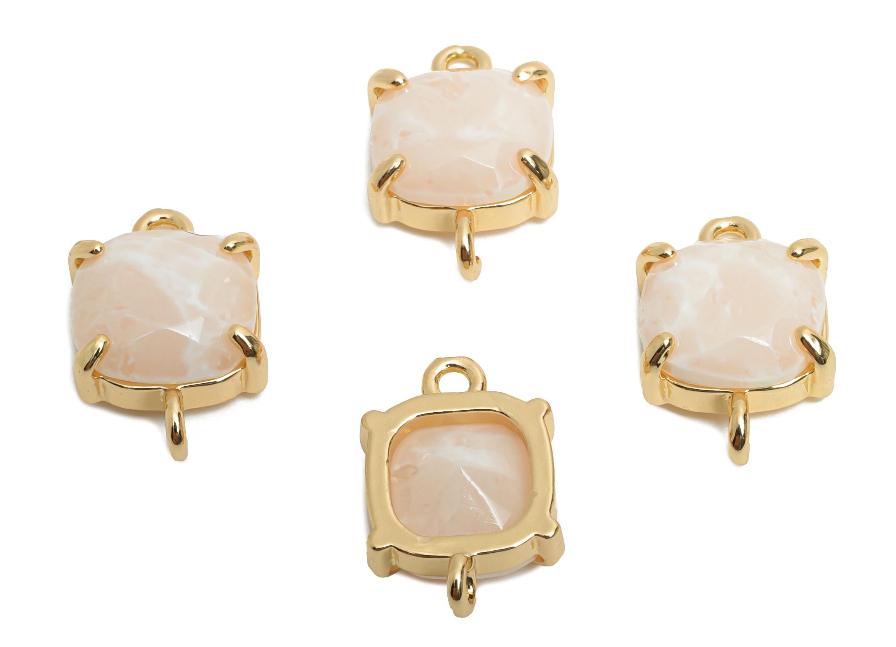 Square Crystal Bracelet Connector - Brass Faceted Glass Charm - Modern Square Connector - KC Gold Tone Plated - 16.4x10.4x5.57mm - GS1238 - DOMEDBAZAAR