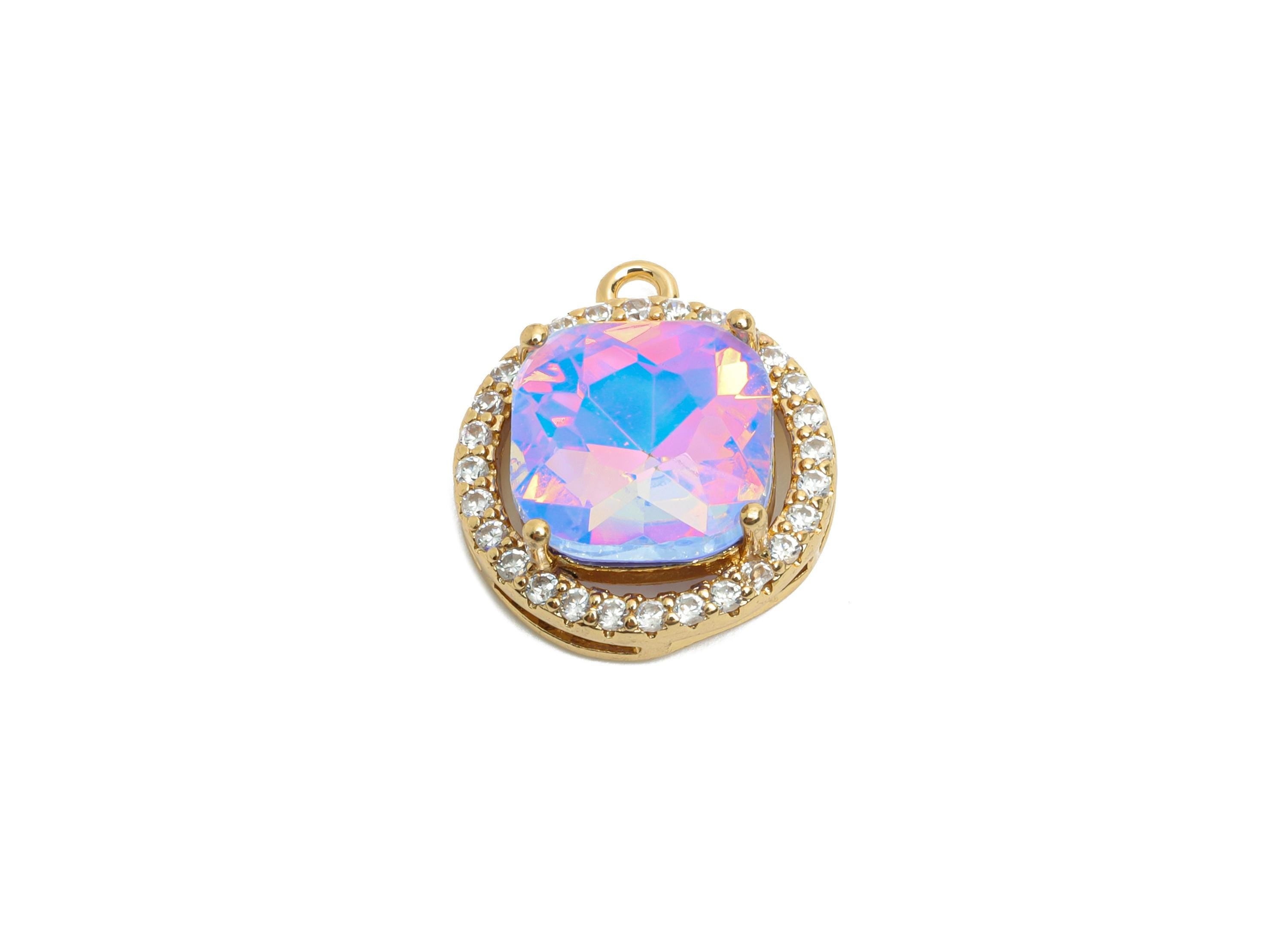 Dainty Crystal Halo Charm - Luxury Crystal Necklace Charm - Sparkling Rhinestone Border Pendant - KC Gold Tone Plated - 17x15x6mm- GS1188 - DOMEDBAZAAR