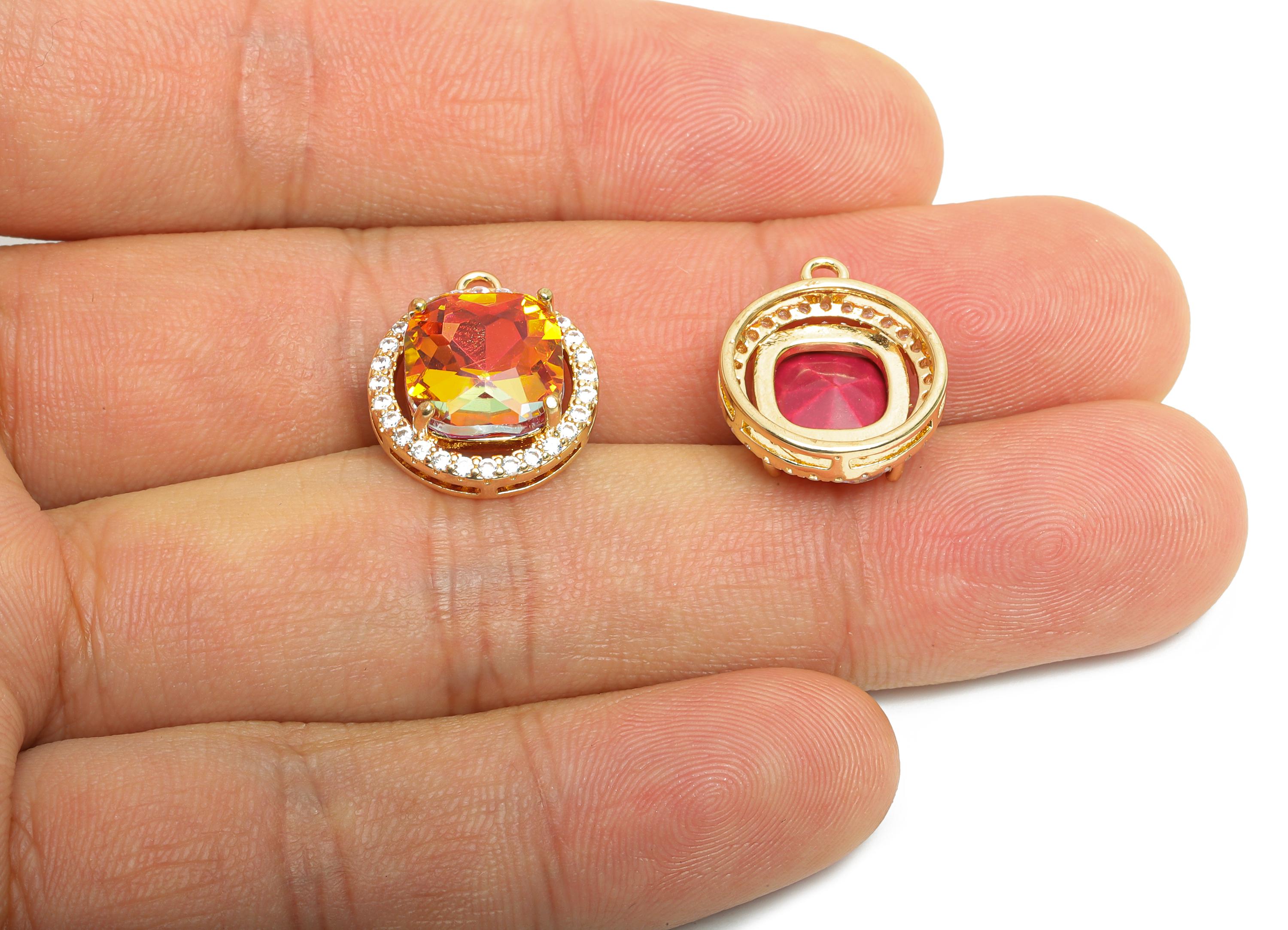Dainty Crystal Halo Charm - Luxury Crystal Multicolor Charm - Sparkling Rhinestone Border Pendant - KC Gold Tone Plated - 17x15x6mm- GS1189 - DOMEDBAZAAR