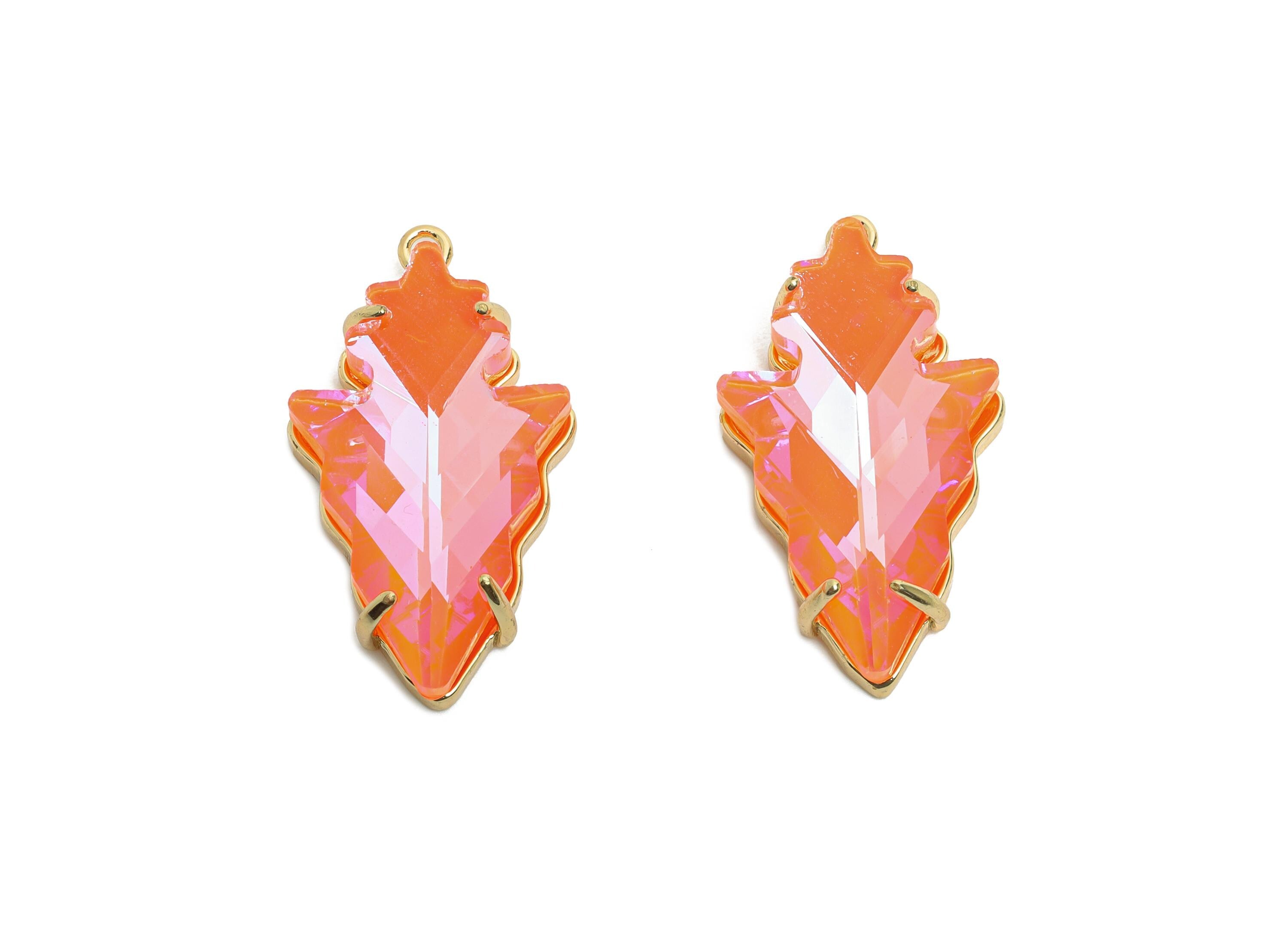 Faceted Crystal Leaf Charm - Brass Sparkling Geometric Glass Pendant - Unique Jewelry Accessories - KC Gold Plated - 30x16.3x7mm - GS1205 - DOMEDBAZAAR