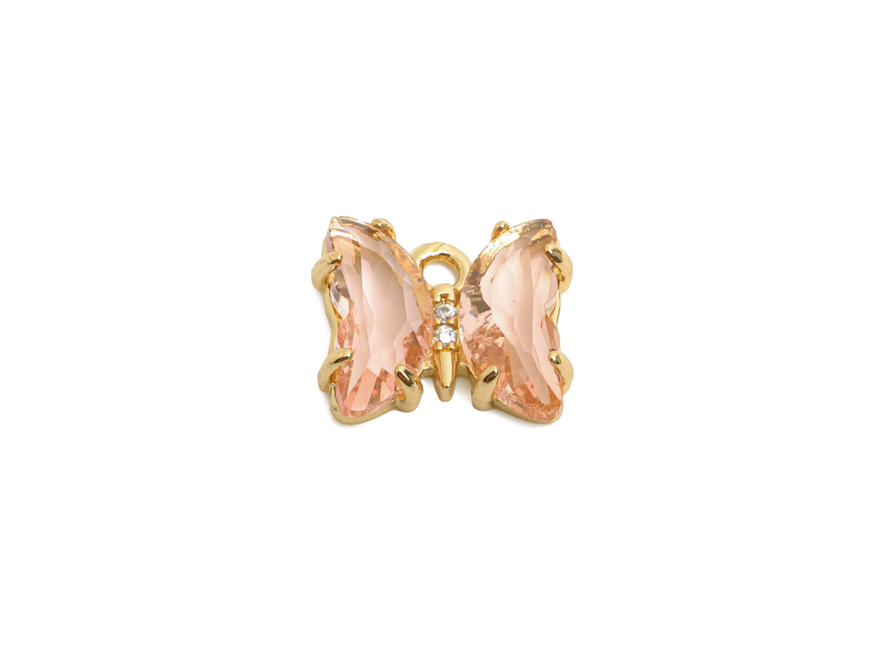 Butterfly Crystal Charm - Dainty Zircon Glass Necklace Pendant - Shimmering Jewelry Making - KC Gold Tone Plated - 12x10.35x3.4mm- GS1247 - DOMEDBAZAAR