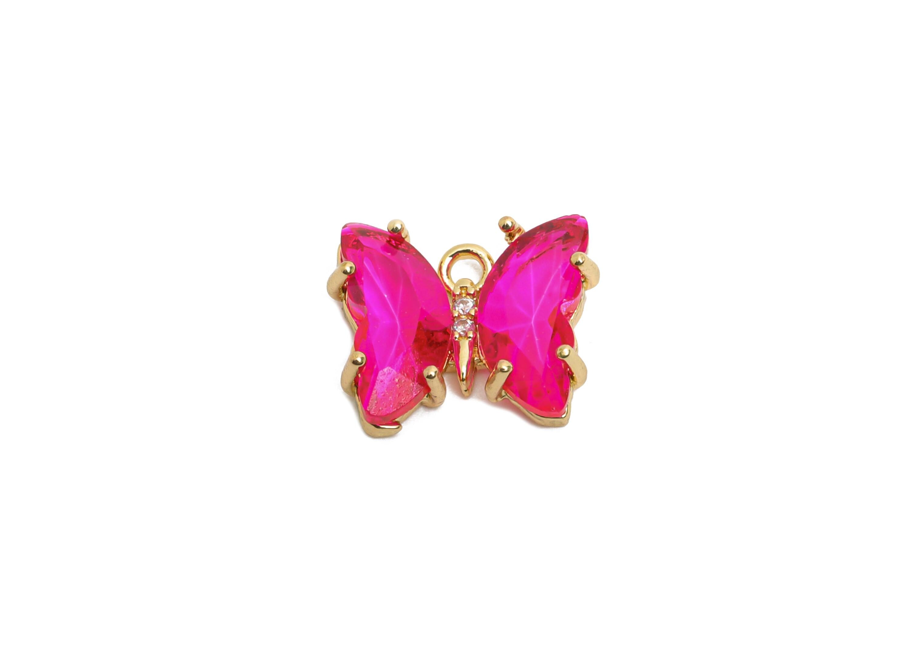 Butterfly Crystal Charm - Artistic Zircon Glass Necklace Pendant - Jewelry Component - KC Gold Tone Plated Brass - 12.44x10.35x3.4mm- GS1251 - DOMEDBAZAAR