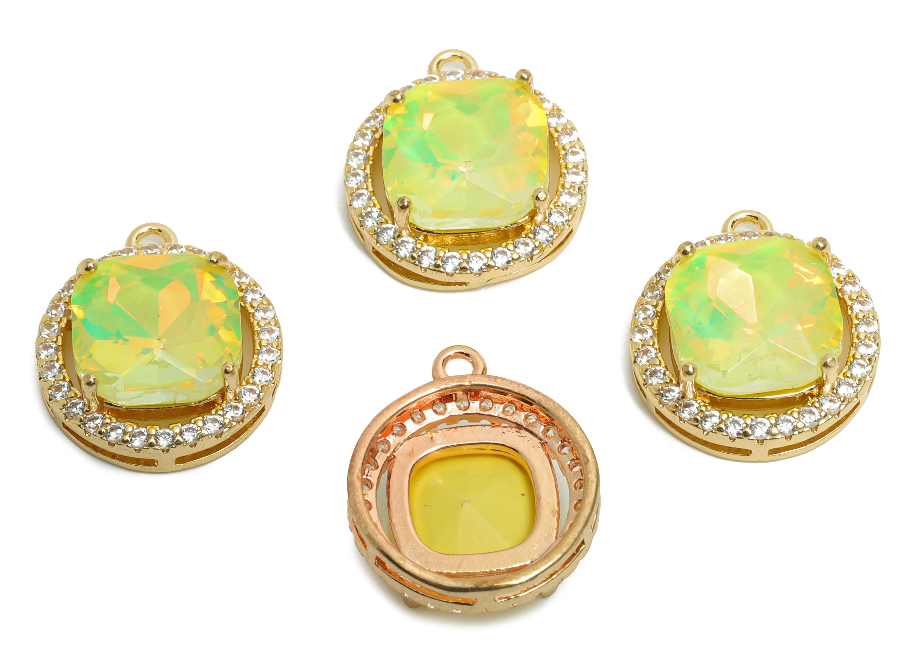 Faceted Dainty Crystal Charm - Luxury Crystal Necklace Charm - Sparkling Rhinestone Border Pendant - KC Gold Tone Plated - 17x15x6mm- GS1187 - DOMEDBAZAAR