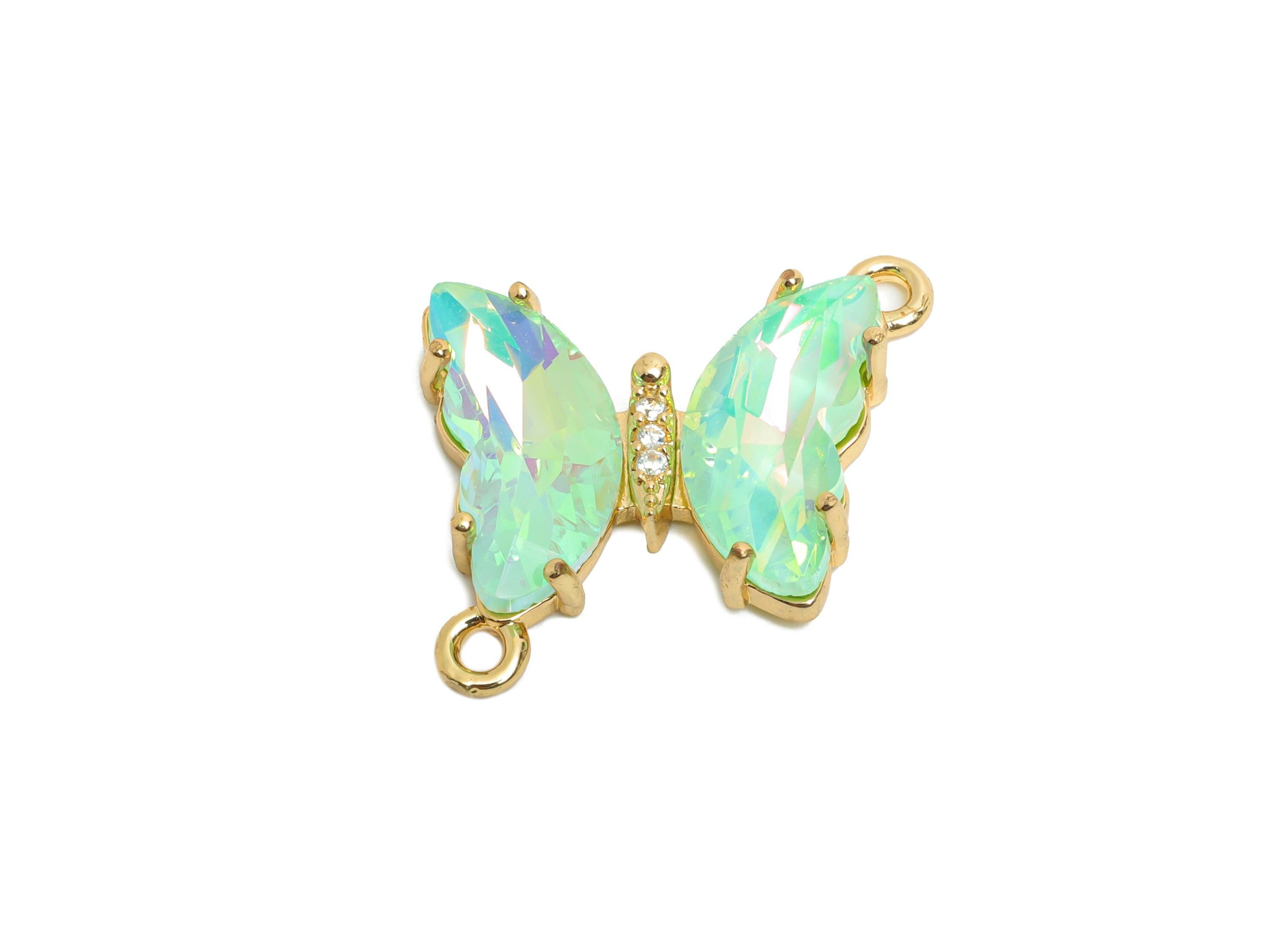 Butterfly Crystal Bracelet Connector - Artistic Brass Zircon Glass Charm - Elegant Jewelry - KC Gold Tone Plated -19.68x17.77x4.36mm -GS1204 - DOMEDBAZAAR