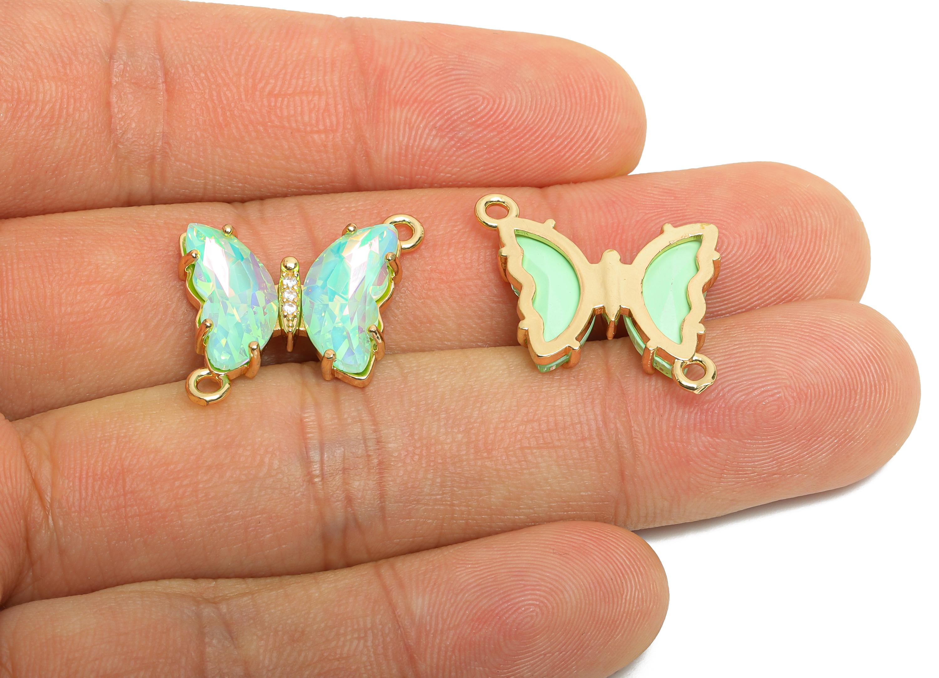 Butterfly Crystal Bracelet Connector - Artistic Brass Zircon Glass Charm - Elegant Jewelry - KC Gold Tone Plated -19.68x17.77x4.36mm -GS1204 - DOMEDBAZAAR