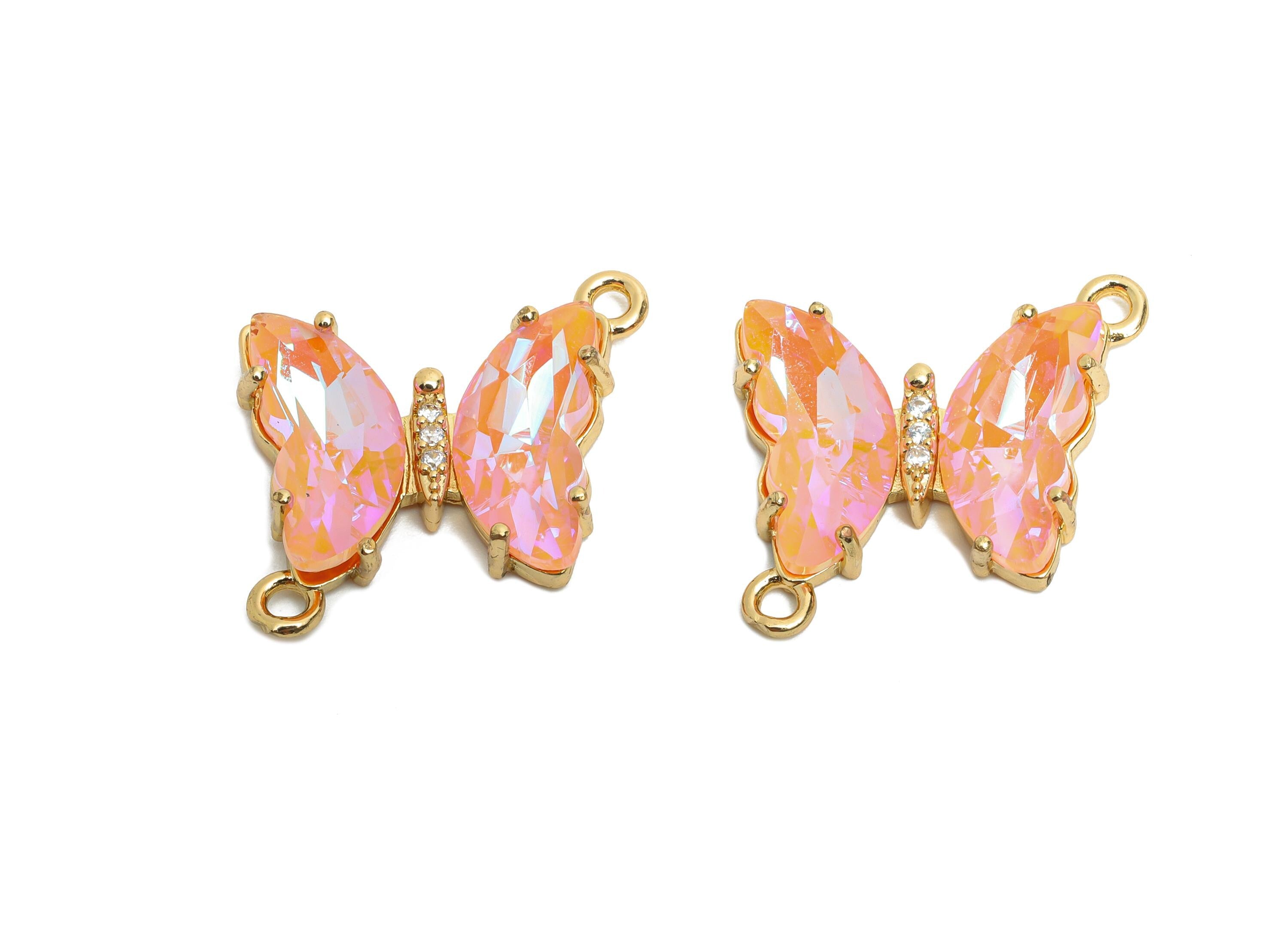 Butterfly Crystal Bracelet Connector - Shimmering Brass Zircon Glass Connector - Elegant Jewelry - KC Gold Plated - 19.68x17.77x4mm - GS1203 - DOMEDBAZAAR