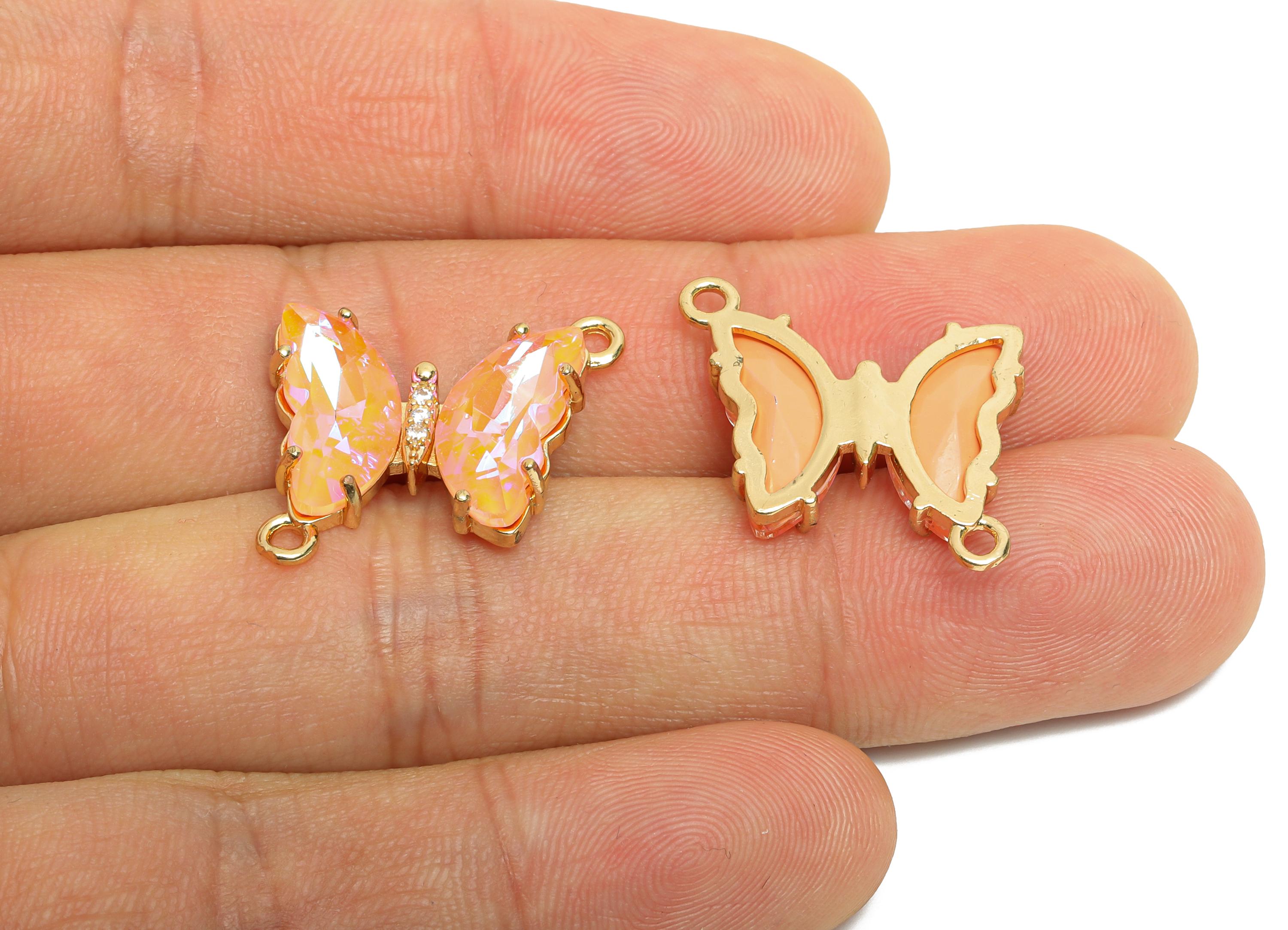 Butterfly Crystal Bracelet Connector - Shimmering Brass Zircon Glass Connector - Elegant Jewelry - KC Gold Plated - 19.68x17.77x4mm - GS1203 - DOMEDBAZAAR