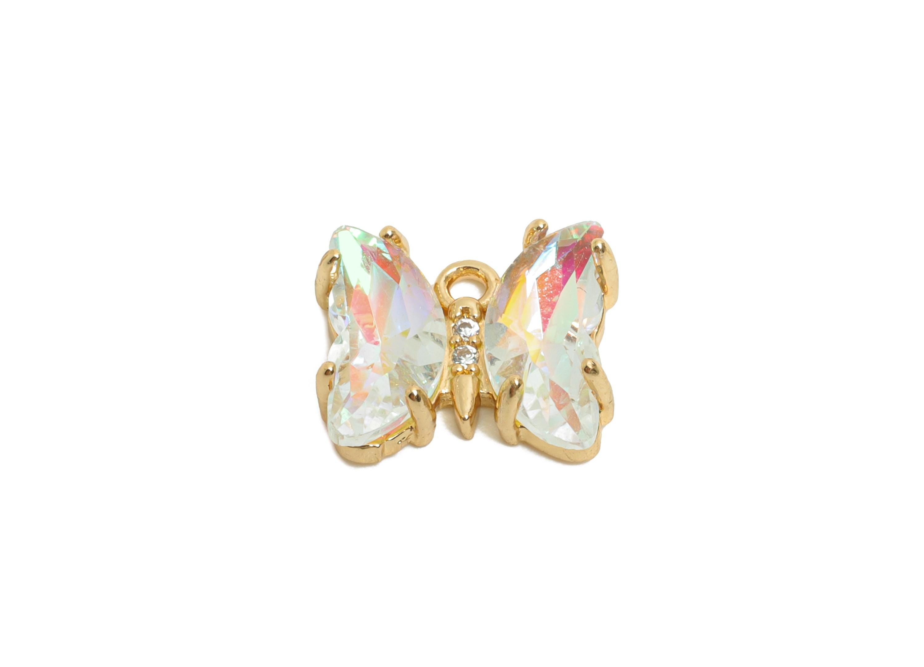 Butterfly Crystal Charm - Colorful Glass Zircon Necklace Pendant - Jewelry Component - KC Gold Tone Plated Brass - 12.44x10.35x3.4mm -GS1249 - DOMEDBAZAAR