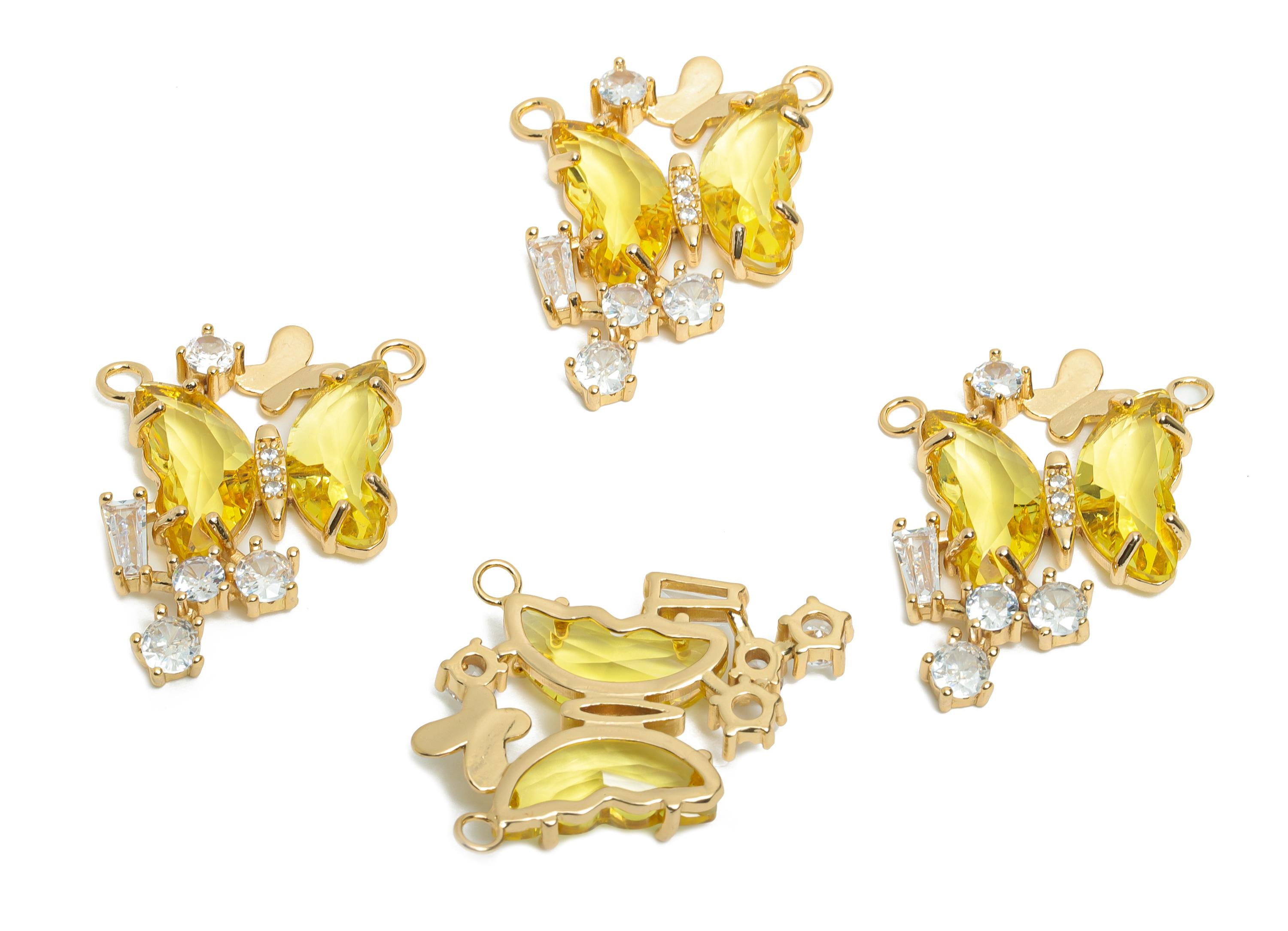 Brass Butterfly Crystal Pendant - Rhinestone Pendant For Necklace - Multistone Butterfly Jewelry - KC Gold Tone Plated - 27x22x4mm - GS1178 - DOMEDBAZAAR