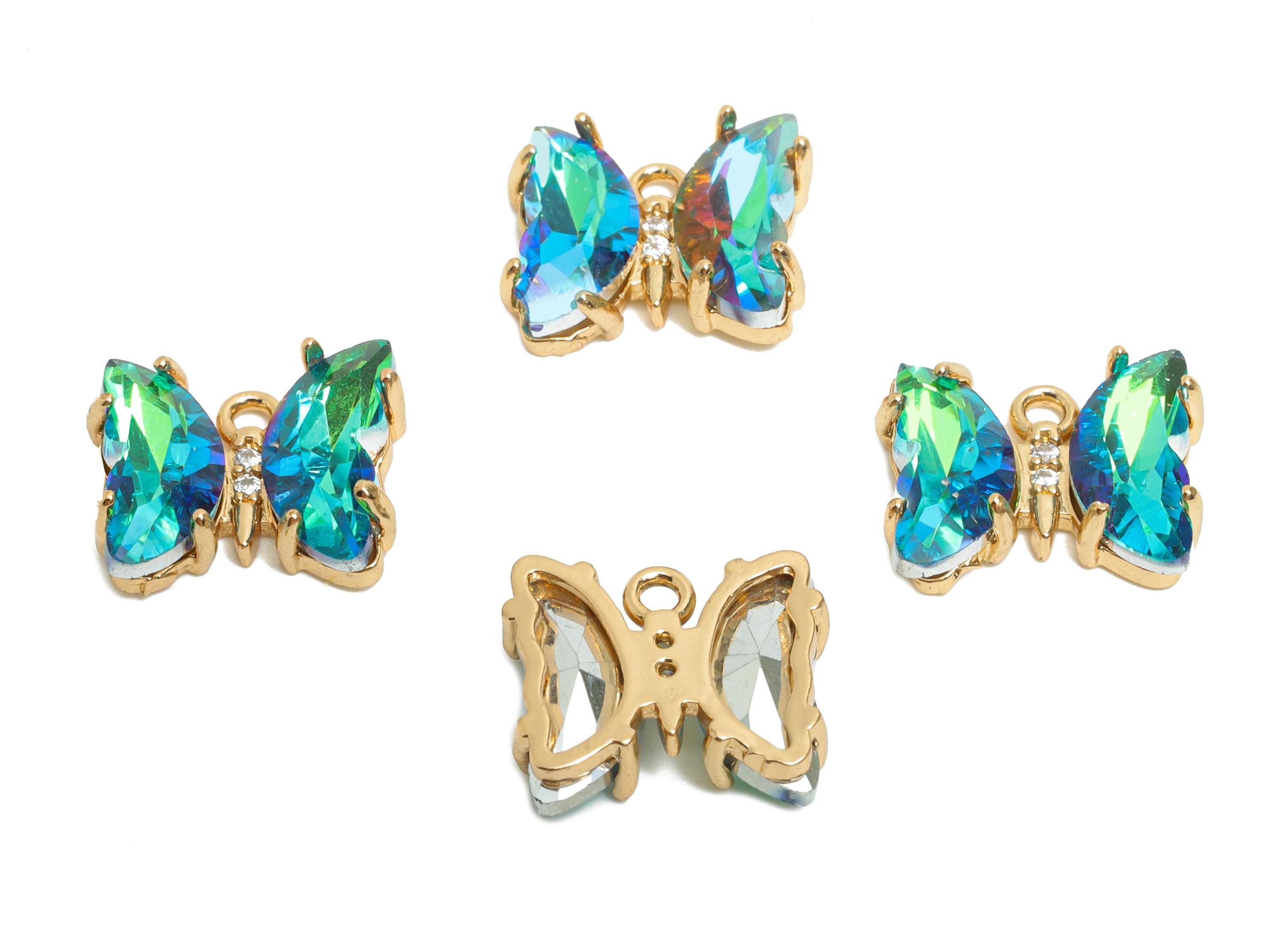 Butterfly Crystal Charms - Modern Glass Zircon Necklace Pendant - Jewelry Component - KC Gold Tone Plated Brass - 12.44x10.35x3.4mm - GS1246 - DOMEDBAZAAR