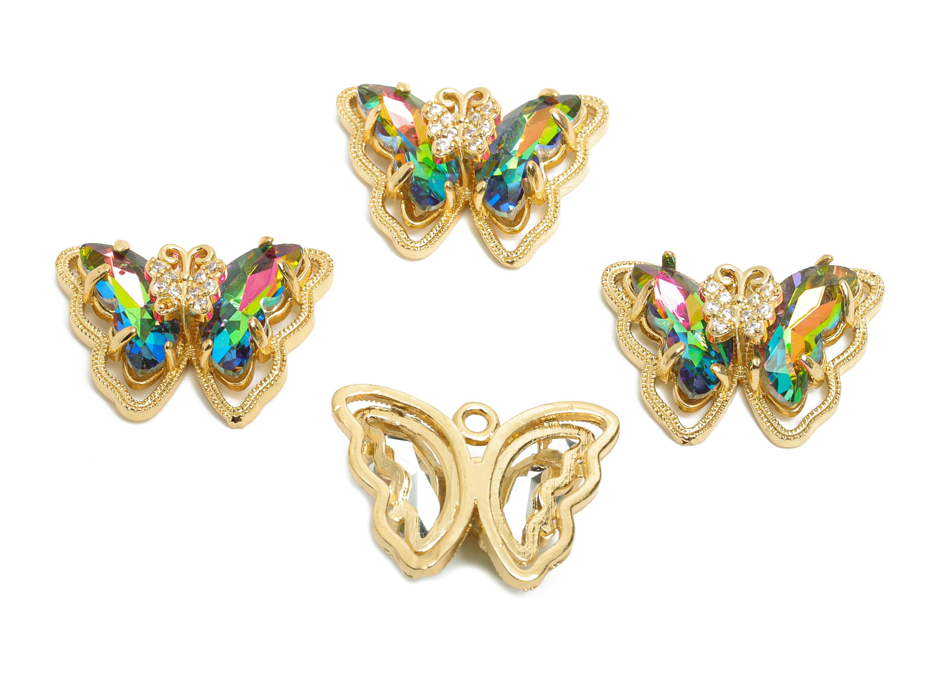 Brass Butterfly Crystal Pendant - Dainty Sparking Pendant For Necklace - Multistone Butterfly Jewelry - KC Gold Plated - 20x15x7mm - GS1224 - DOMEDBAZAAR