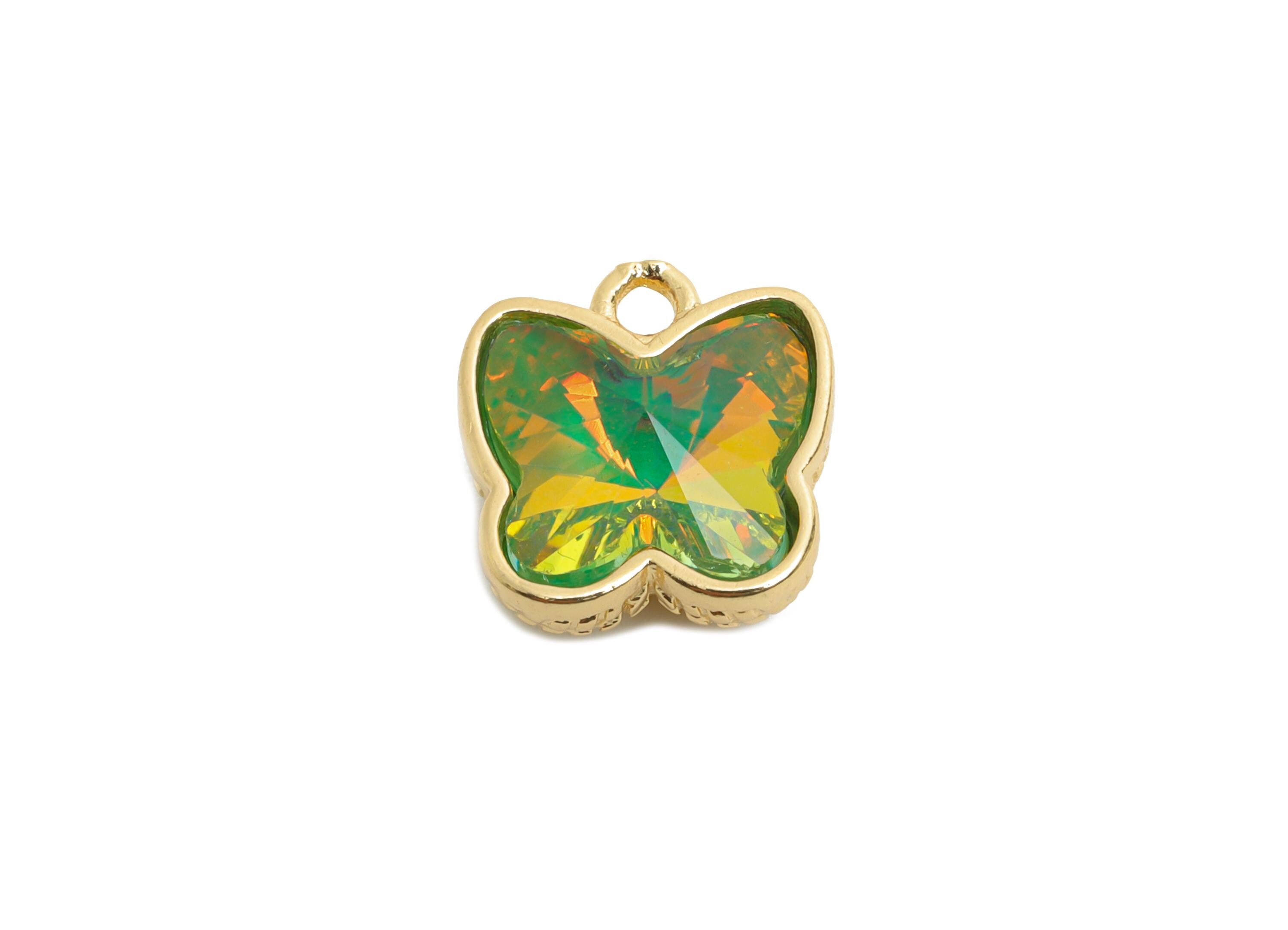 Butterfly Crystal Bracelet Charm - Sparkling Crystal Dual-Sided Necklace Pendant - Unique Jewelry - KC Gold Tone Plated - 13x12x7mm - GS1319 - DOMEDBAZAAR