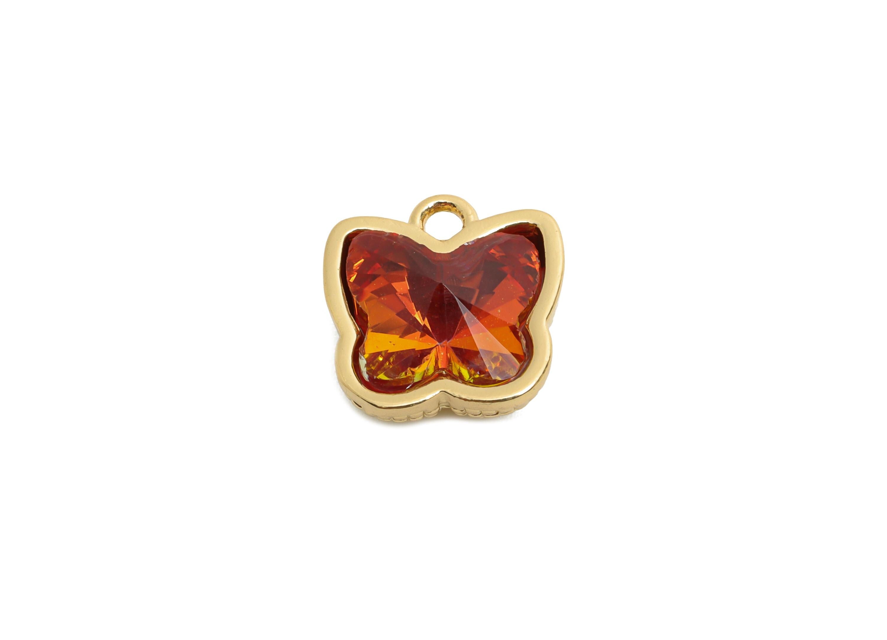 Butterfly Crystal Bracelet Charm - Brass Colorful Crystal Dual-Sided Necklace Pendant - Luxury Jewelry - KC Gold Plated - 13x12x7mm - GS1317 - DOMEDBAZAAR