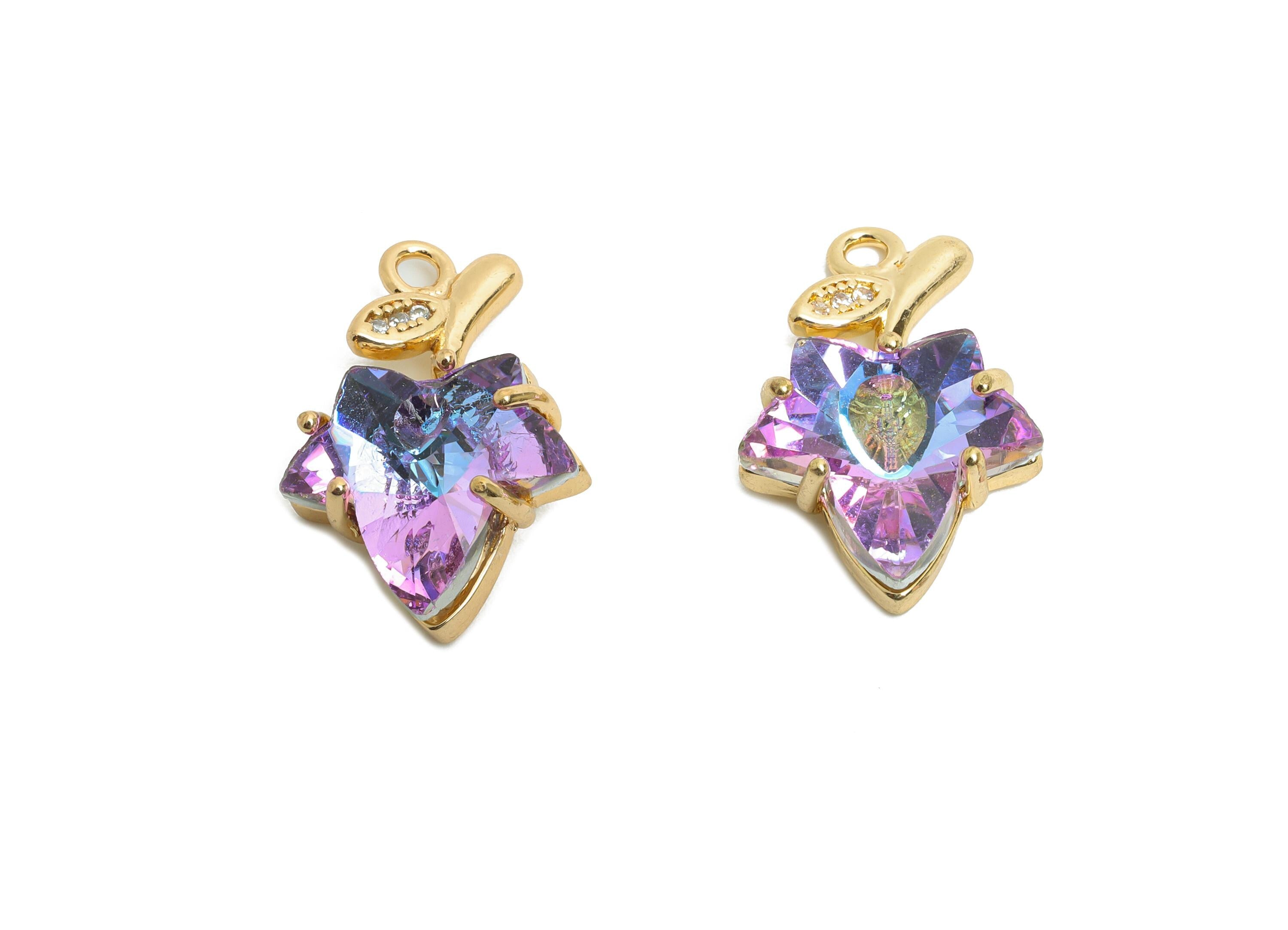 Maple Leaf Crystal Charms - Purple Crystal Zircon Leaf Necklace Pendant - Sparkling Jewelry - KC Gold Plated - 19.42x13.14x5.57mm - GS1181 - DOMEDBAZAAR