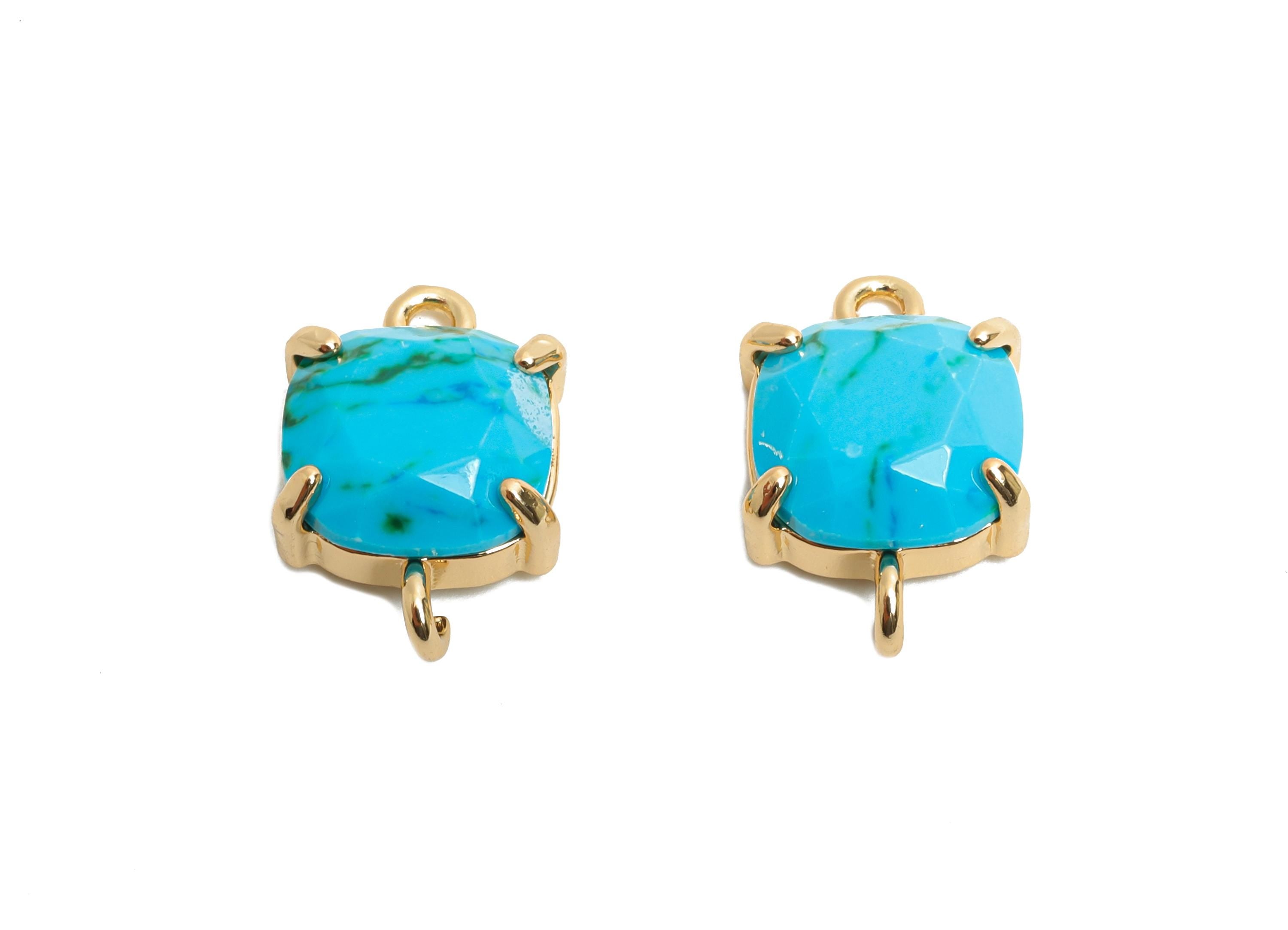 Square Glass Bracelet Connector - Brass Faceted Crystal Charm - Modern Square Connector - KC Gold Tone Plated - 16.4x10.41x5.57mm - GS1236 - DOMEDBAZAAR