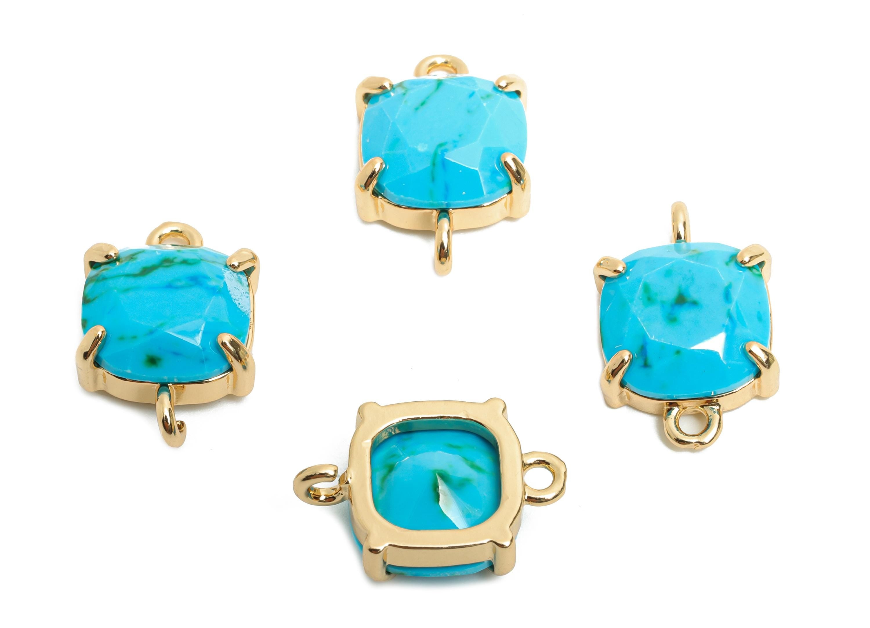 Square Glass Bracelet Connector - Brass Faceted Crystal Charm - Modern Square Connector - KC Gold Tone Plated - 16.4x10.41x5.57mm - GS1236 - DOMEDBAZAAR