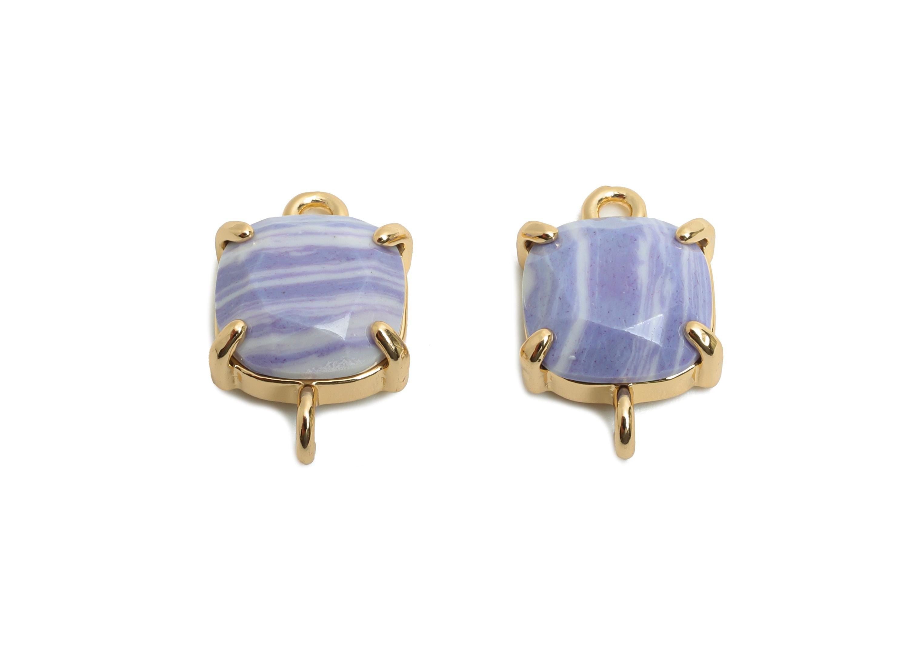 Square Glass Bracelet Connector - Brass Purple Faceted Crystal Charms - Jewelry Component - KC Gold Tone Plated - 16.4x10x5.57mm - GS1244 - DOMEDBAZAAR