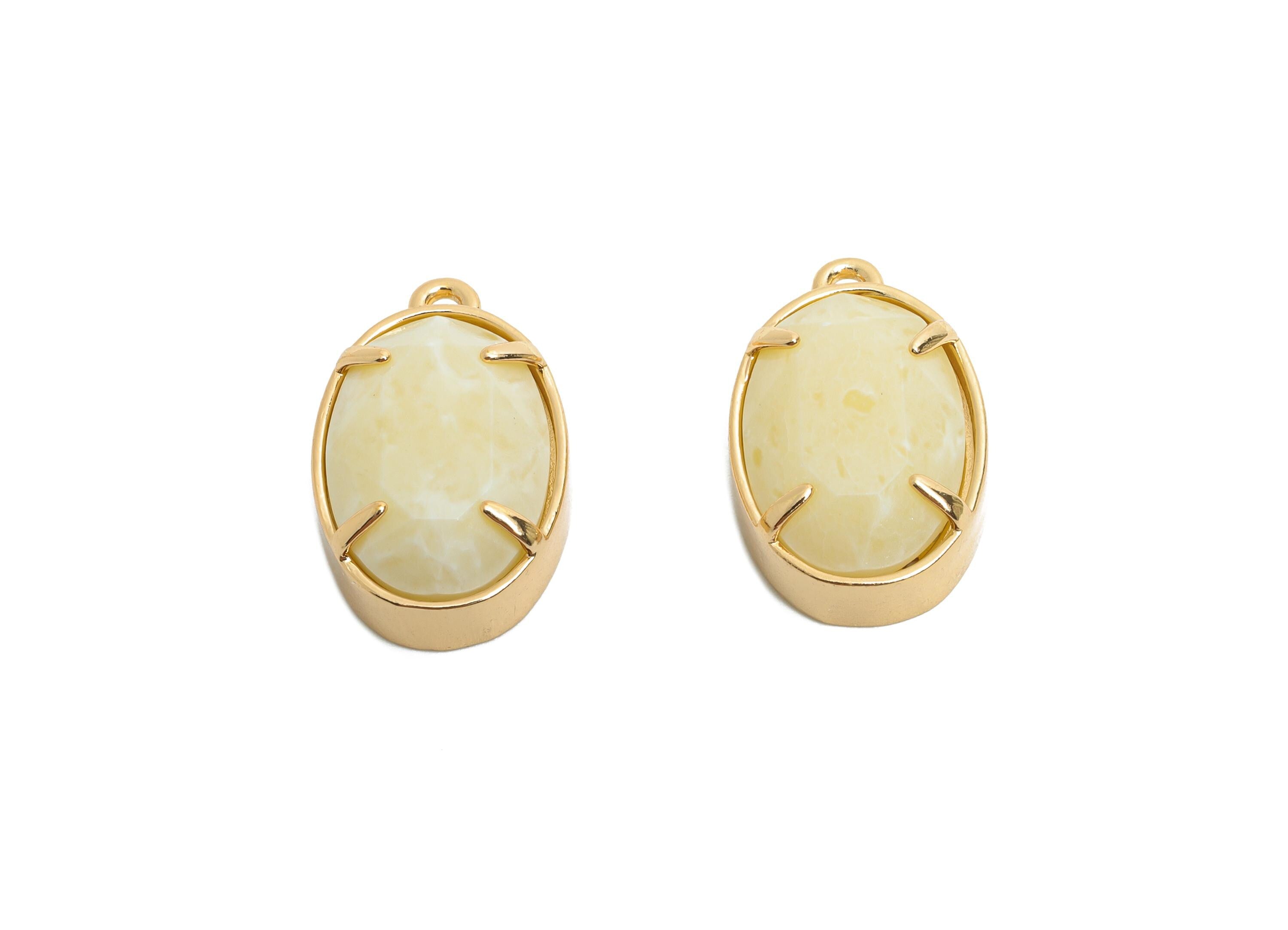 Oval Glass Gem Pendant - Faceted Glass Pendant for Necklace - Simple Crystal Jewelry - KC Gold Tone Plated Brass - 18.2x11.7x6mm - GS1308 - DOMEDBAZAAR