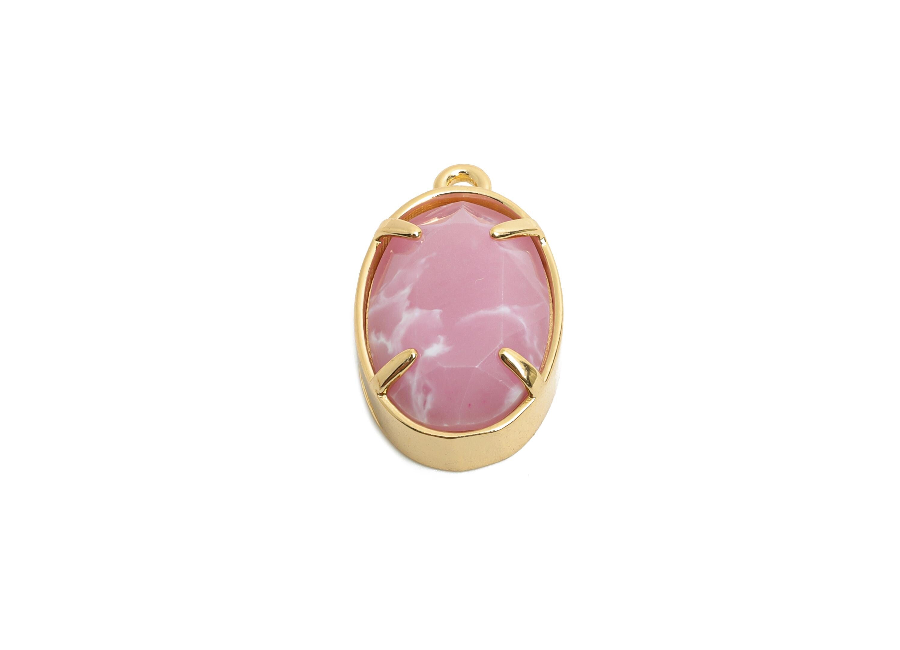 Pink Oval Glass Pendant - Faceted Glass Pendant for Necklace - Elegant Crystal Jewelry - KC Gold Tone Plated Brass - 18.2x11.7x6mm - GS1309 - DOMEDBAZAAR