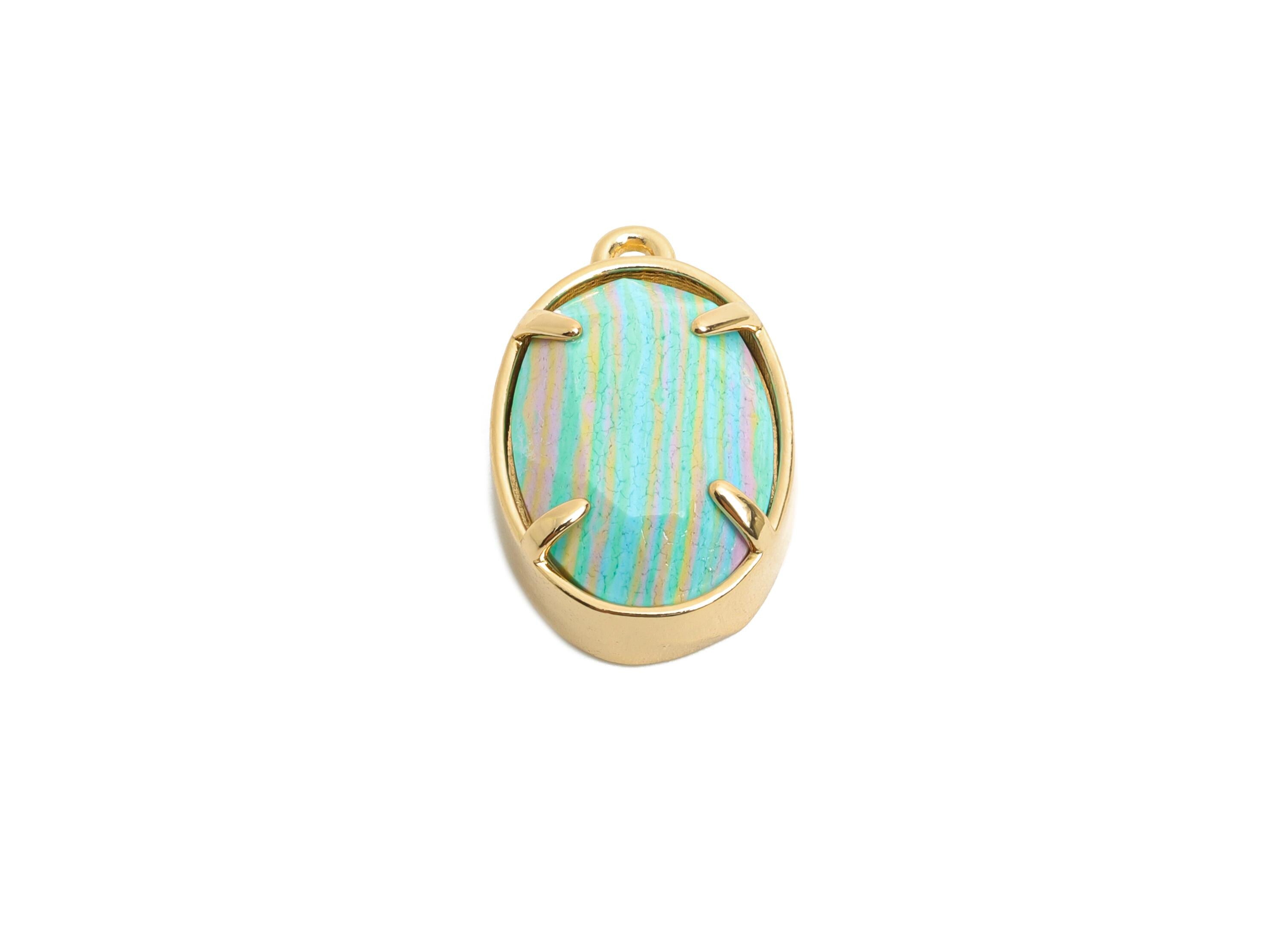 Rainbow Oval Glass Pendant - Faceted Glass Pendant for Necklace - Elegant Crystal Jewelry - KC Gold Plated Brass - 18.2x11.7x6mm - GS1311 - DOMEDBAZAAR