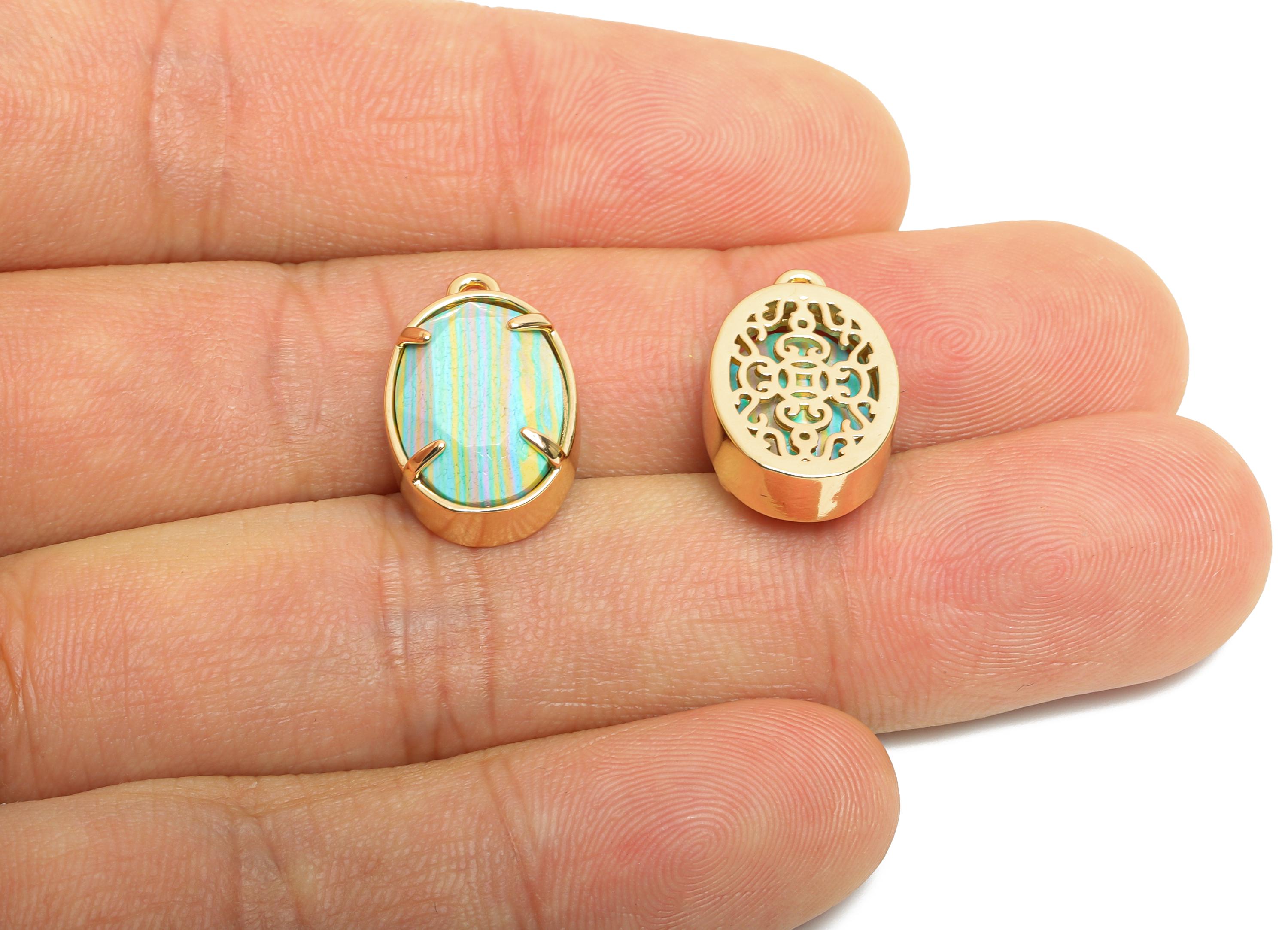 Rainbow Oval Glass Pendant - Faceted Glass Pendant for Necklace - Elegant Crystal Jewelry - KC Gold Plated Brass - 18.2x11.7x6mm - GS1311 - DOMEDBAZAAR