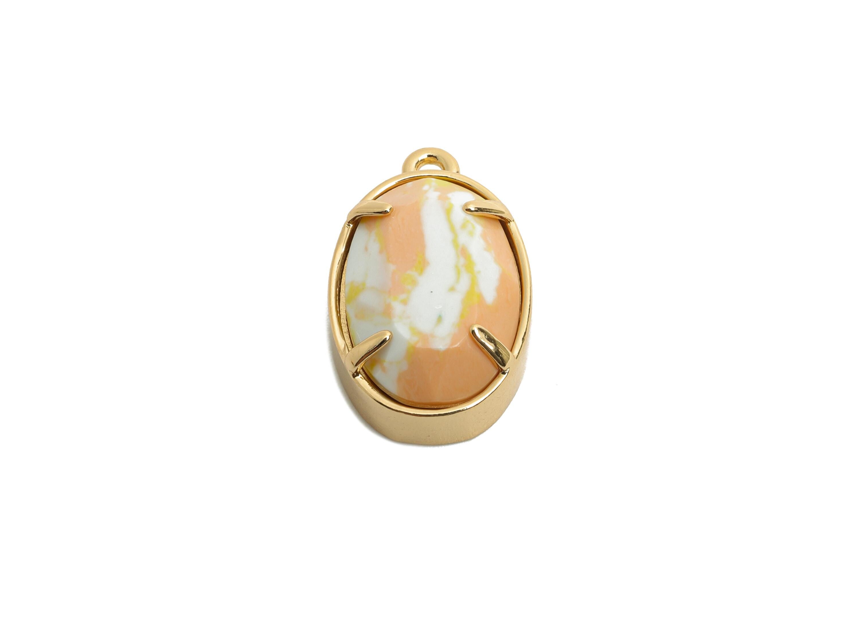 Oval Glass Pendant - Faceted Glass Pendant for Necklace - Minimalist Crystal Jewelry - KC Gold Tone Plated Brass - 18.2x11.7x6mm - GS1312 - DOMEDBAZAAR