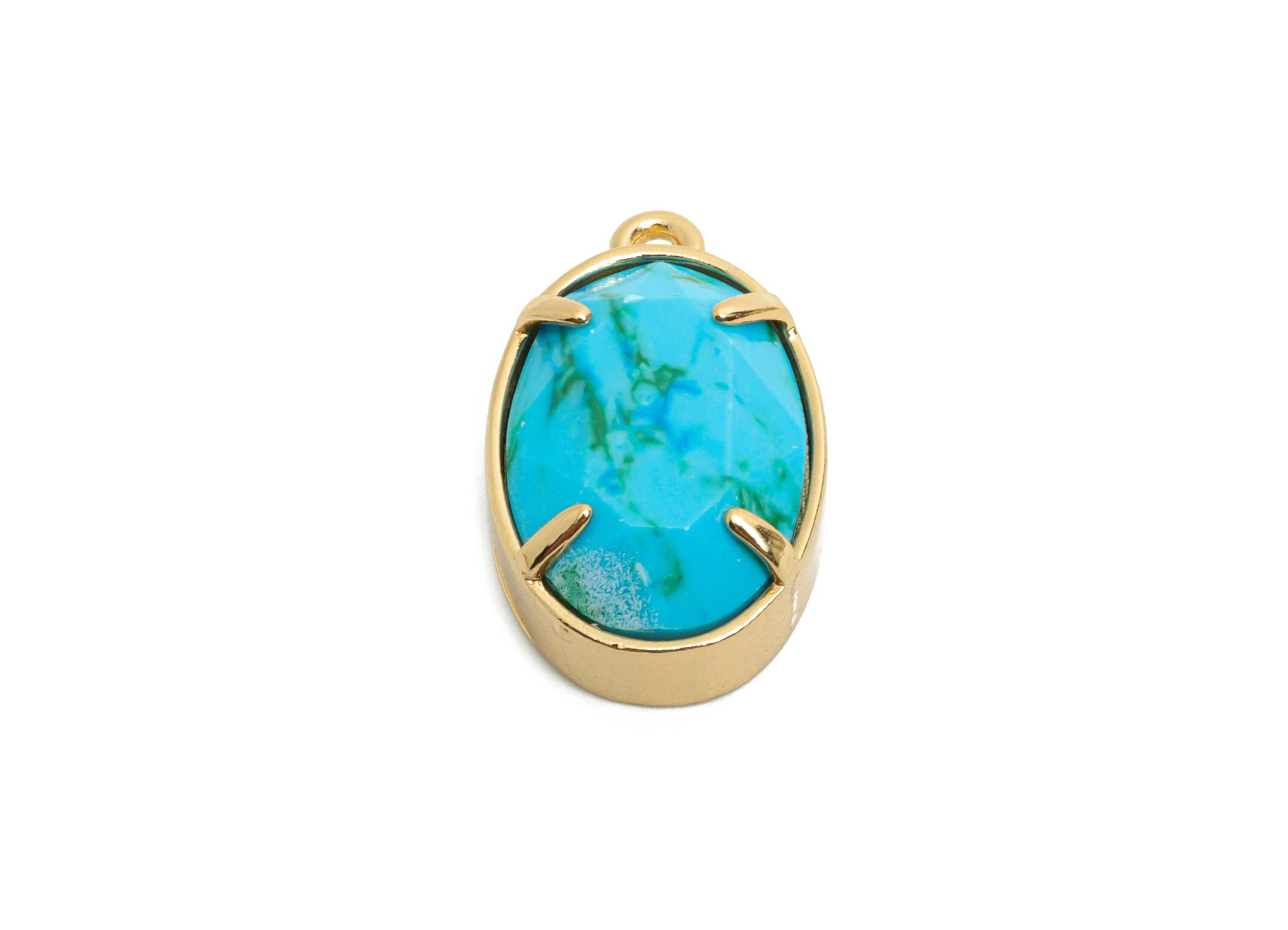 Blue Oval Glass Pendant - Faceted Glass Pendant for Necklace - Refined Crystal Jewelry - KC Gold Tone Plated Brass - 18x11.7x6mm - GS1313 - DOMEDBAZAAR