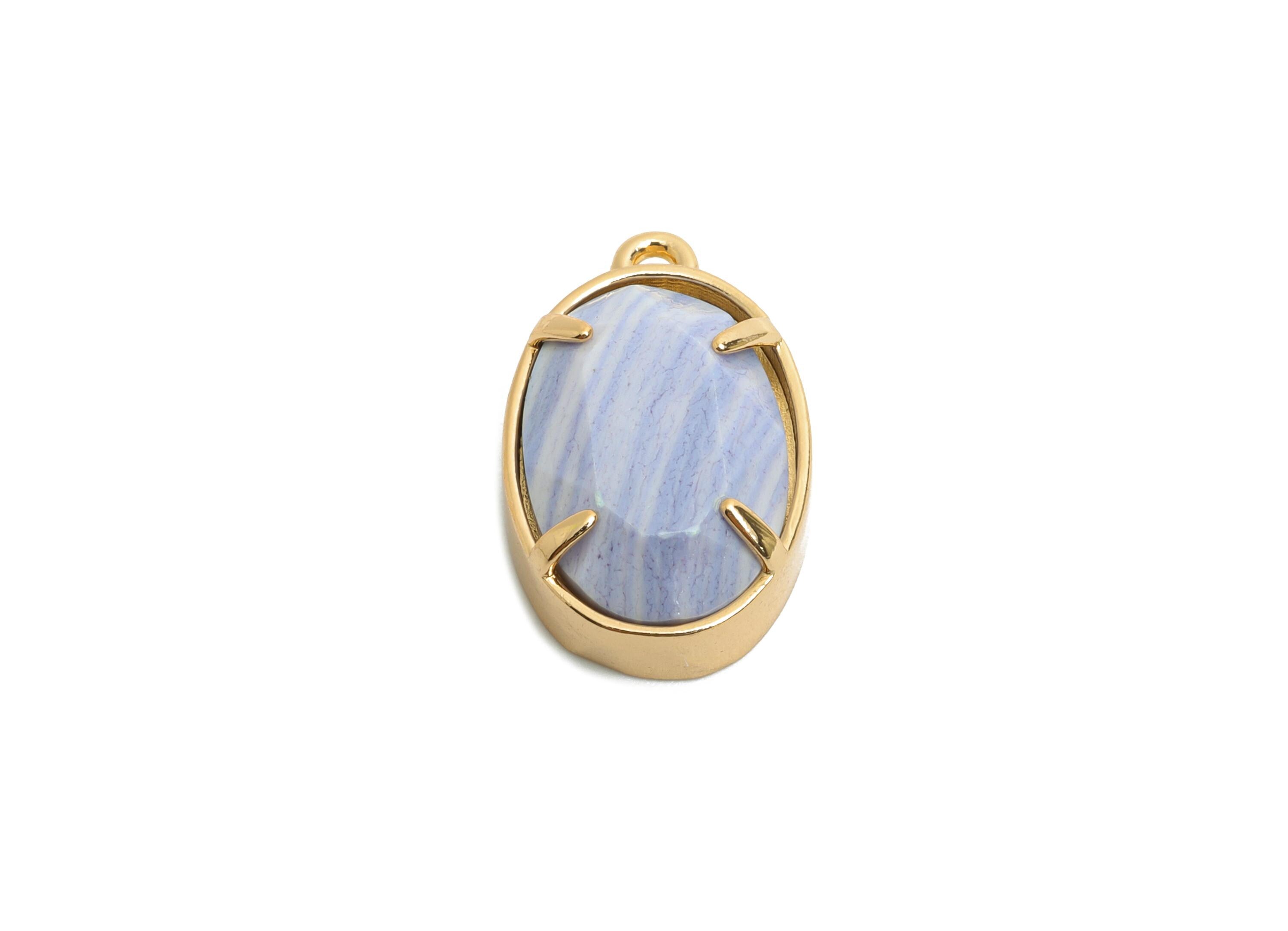 Oval Faceted Glass Pendant - Purple and White Glass Pendant for Necklace - Crystal Jewelry - KC Gold Plated Brass - 18.2x11.7x6mm - GS1314 - DOMEDBAZAAR
