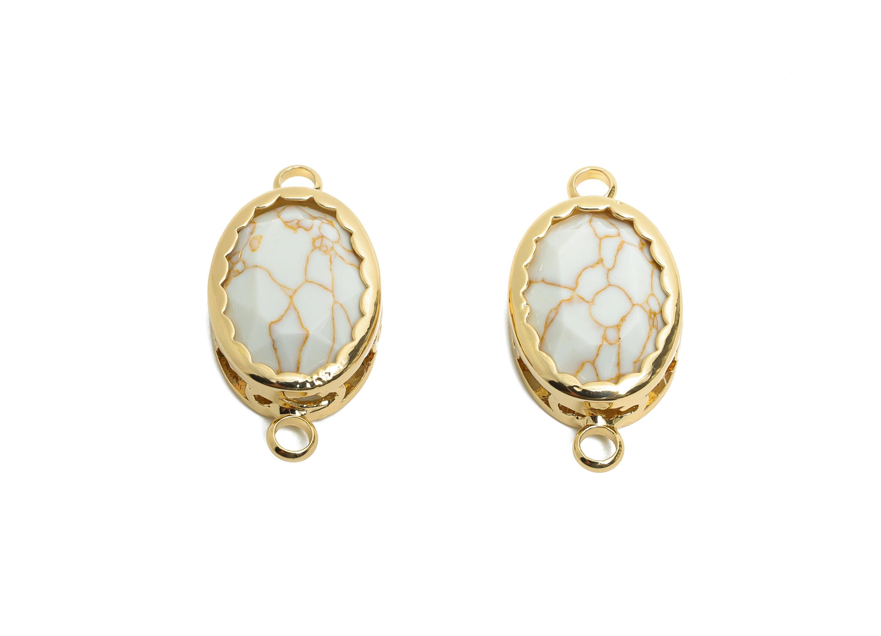 Brass Oval Glass Bracelet Connector - Elegant Faceted Glass Connector - Dainty Crystal Connector - KC Gold Tone Plated - 23x12x6mm - GS1260 - DOMEDBAZAAR