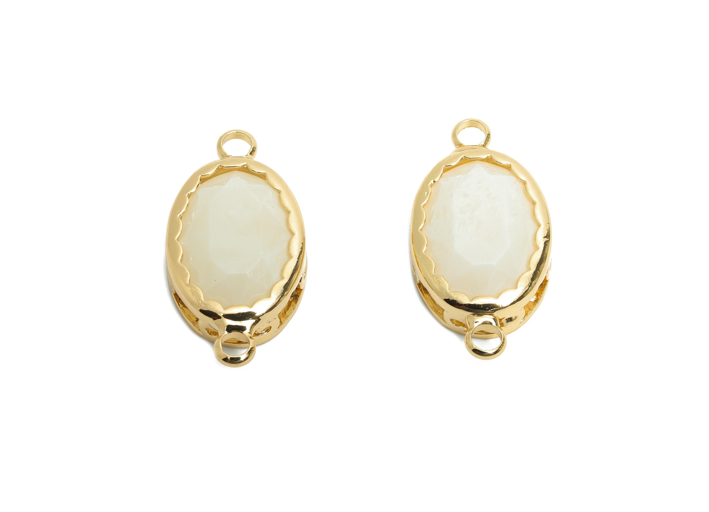 Brass Oval Glass Bracelet Connector - Elegant Faceted Glass Connector - Dainty Crystal Connector - KC Gold Tone Plated - 23x12x6mm - GS1257 - DOMEDBAZAAR