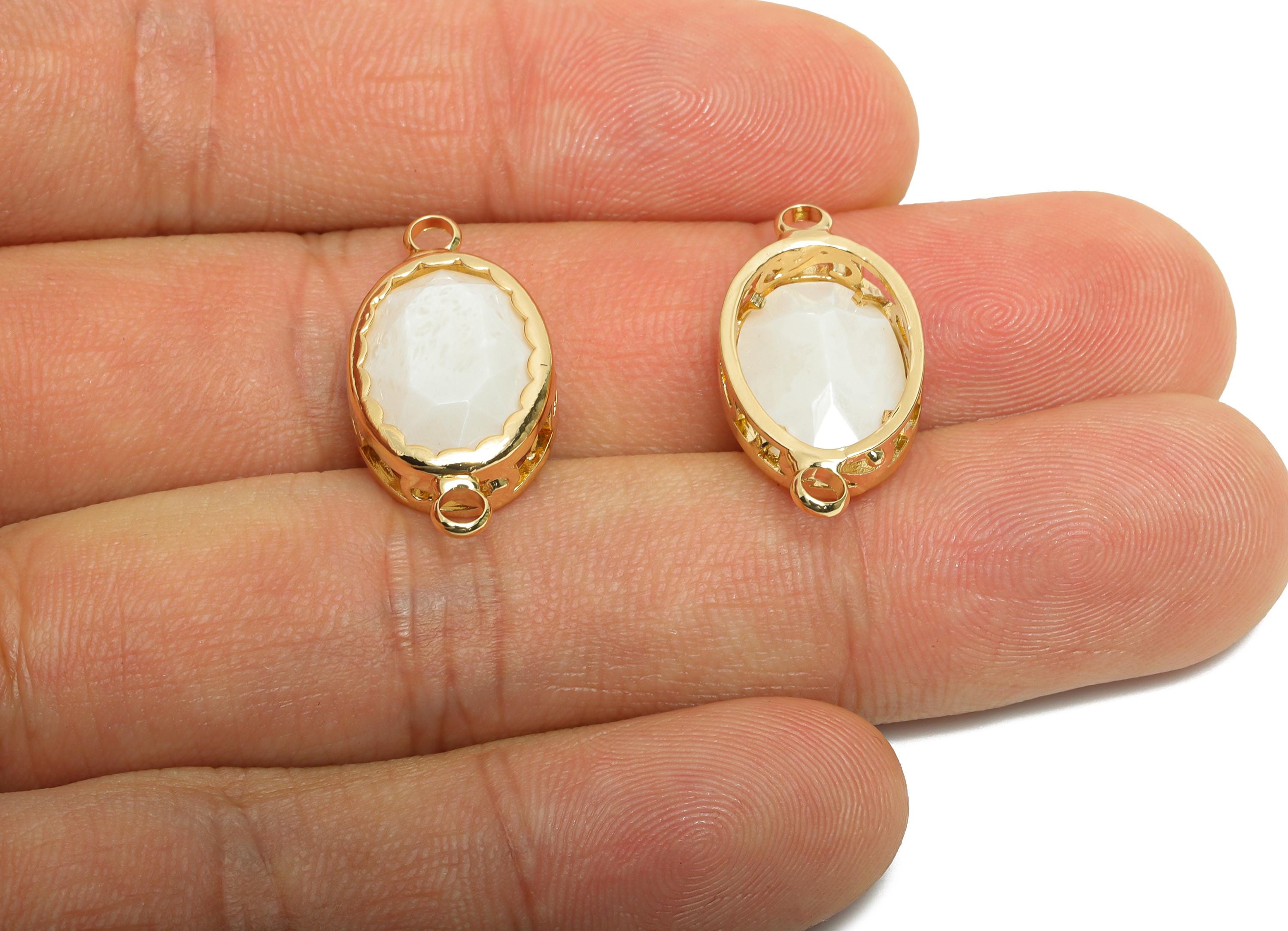 Brass Oval Glass Bracelet Connector - Elegant Faceted Glass Connector - Dainty Crystal Connector - KC Gold Tone Plated - 23x12x6mm - GS1257 - DOMEDBAZAAR