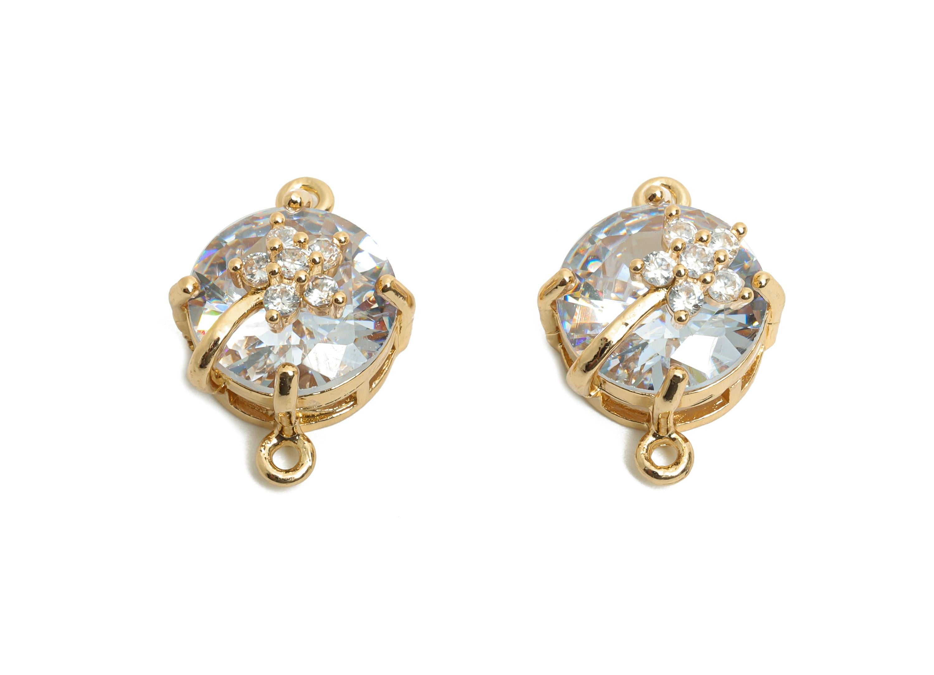 Round Crystal Bracelet Connector - Brass Sparkling Charm for Necklace - Faceted Crystal with Flower - KC Gold Plated - 20x13x12mm - GS1287 - DOMEDBAZAAR