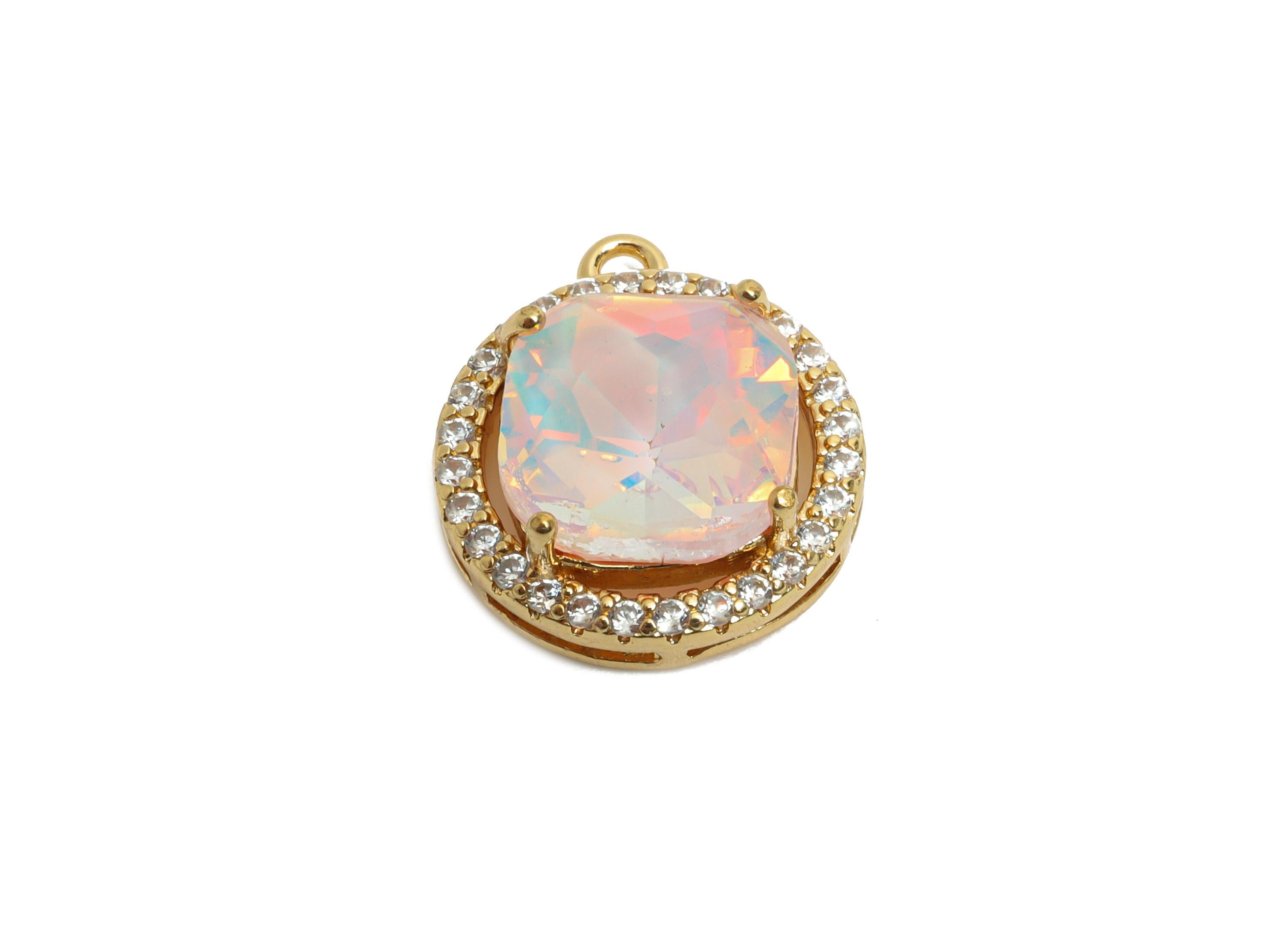 Sparkling Pink Crystal Charm - Luxury Crystal Necklace Pendant - Rhinestone Border Pendant - KC Gold Tone Plated - 17.27x15x6.78mm - GS1191 - DOMEDBAZAAR