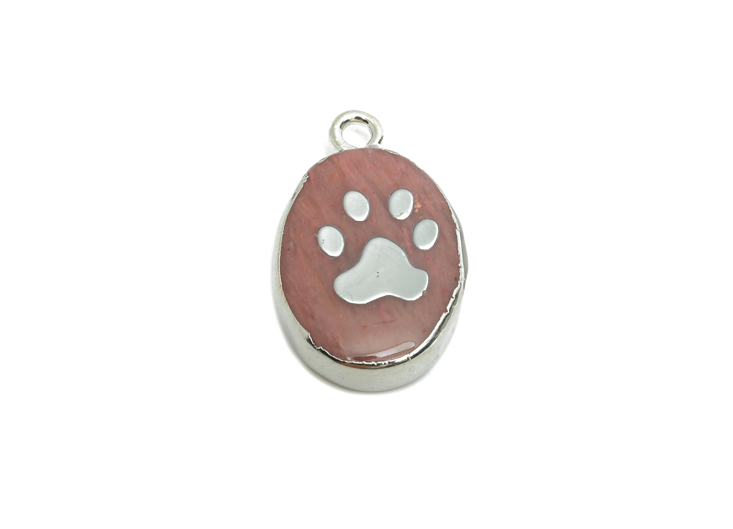 Wood Grain Stone Paw Pendant - Brass Cute Paw Print Charm For Handmade Necklace  - Pet Jewelry - KC White Gold Plating - 21x13x4mm - NS2872 - DOMEDBAZAAR