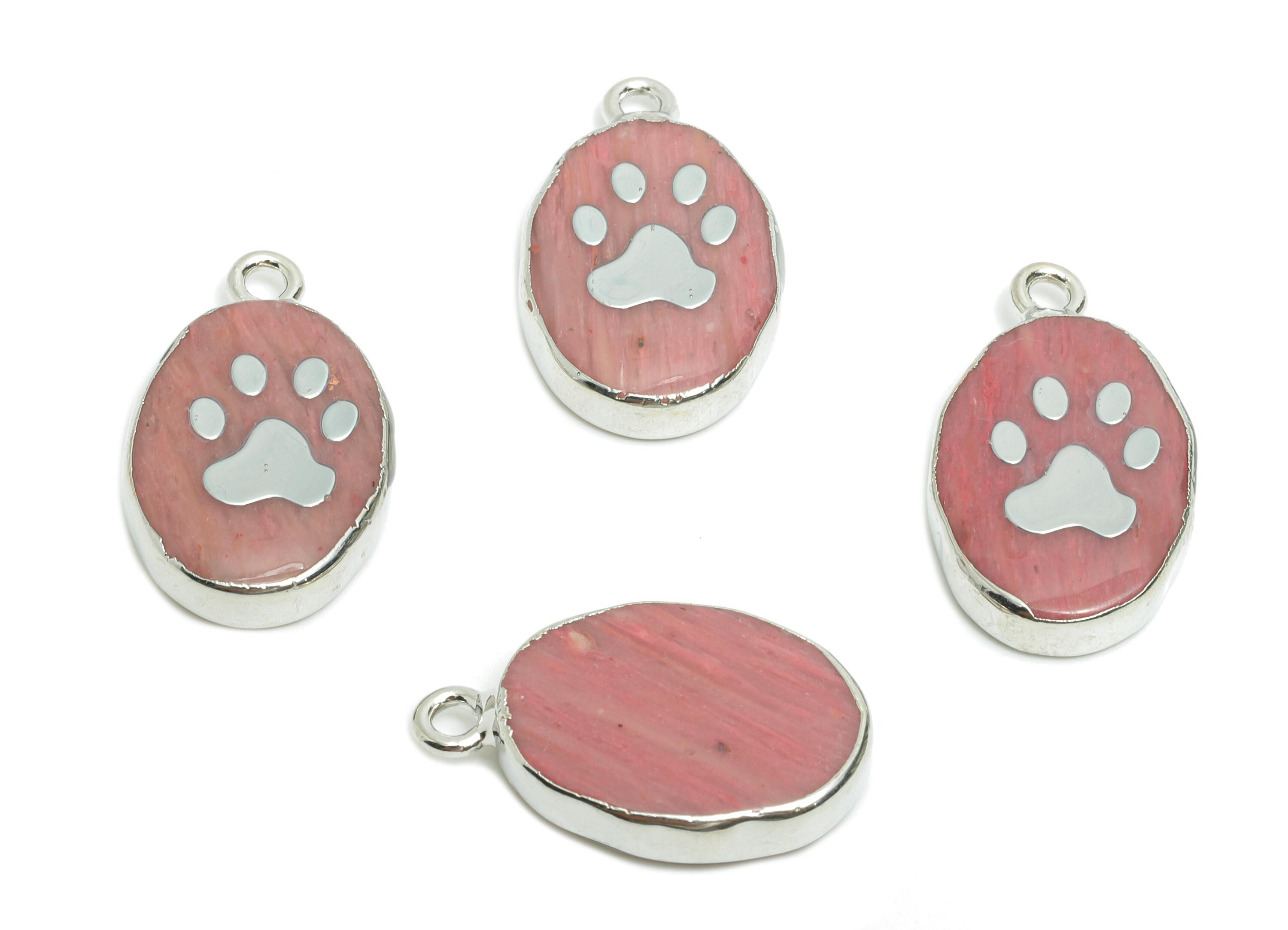 Wood Grain Stone Paw Pendant - Brass Cute Paw Print Charm For Handmade Necklace  - Pet Jewelry - KC White Gold Plating - 21x13x4mm - NS2872 - DOMEDBAZAAR