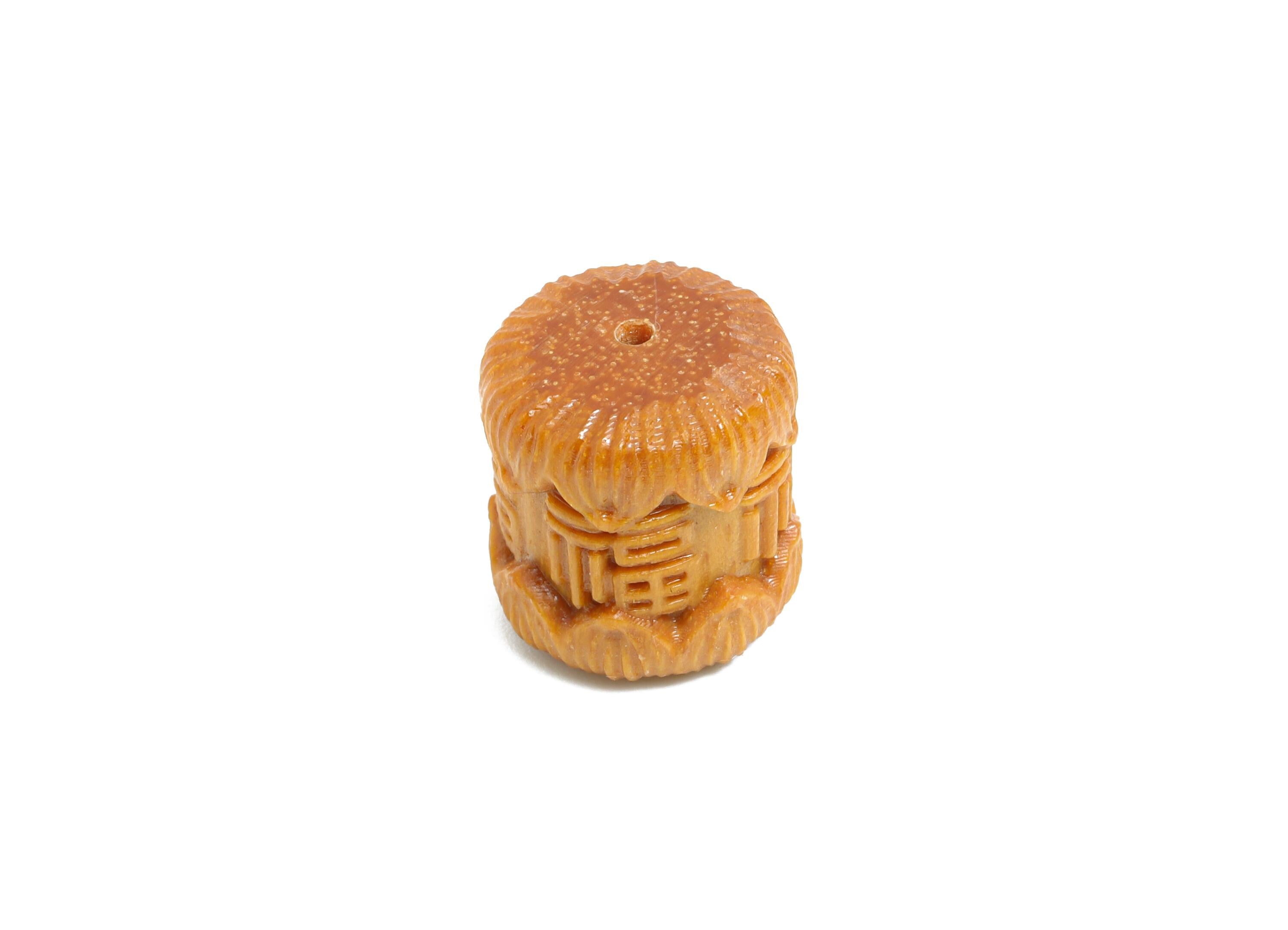 Carved Wooden Bead - Sandol Wood Handcrafted Bead - Chinese Cultural Wooden Beads for Jewelry Making - Bead for Bracelet - 15x14x14mm-BB1327 - DOMEDBAZAAR
