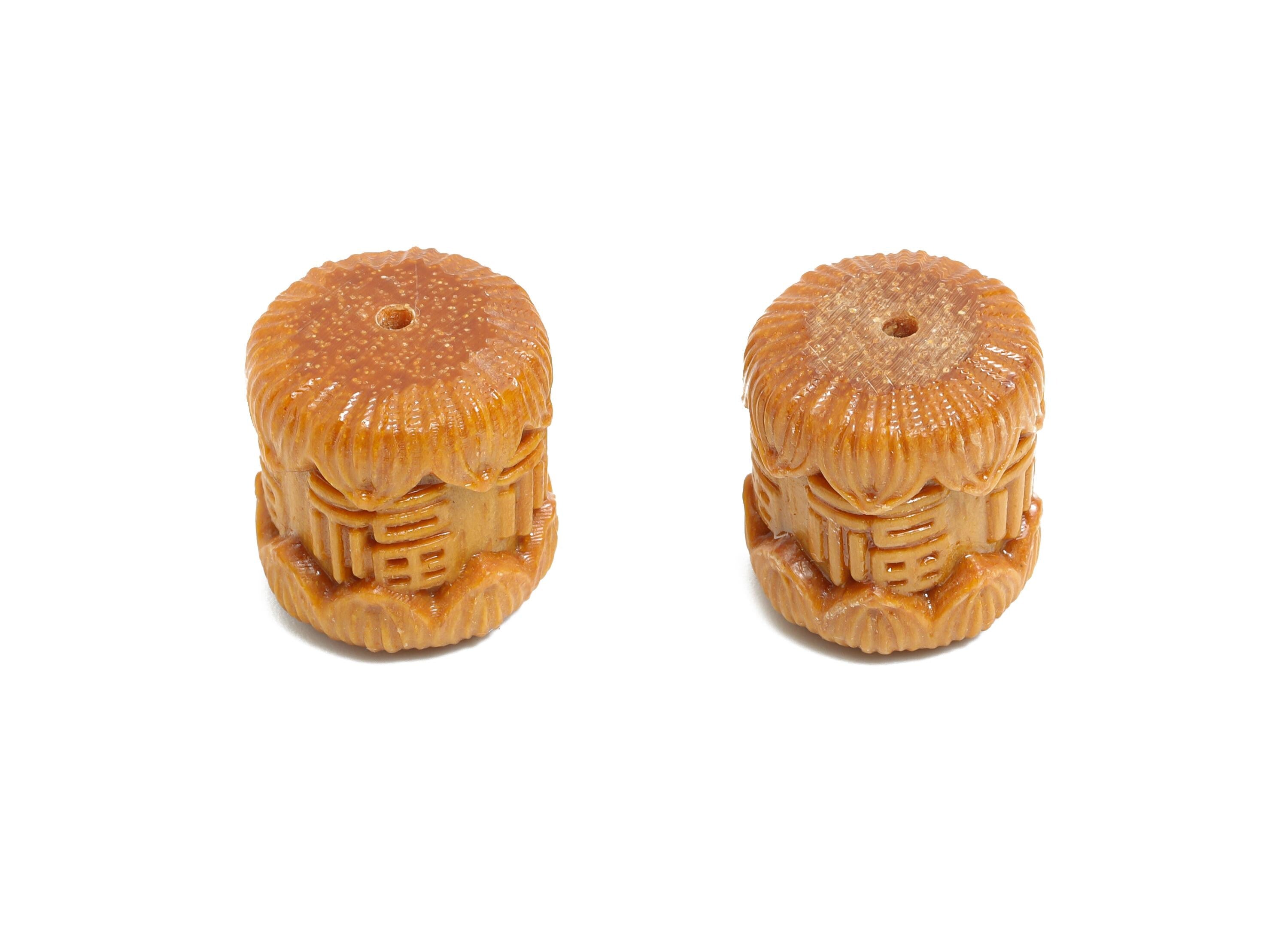 Carved Wooden Bead - Sandol Wood Handcrafted Bead - Chinese Cultural Wooden Beads for Jewelry Making - Bead for Bracelet - 15x14x14mm-BB1327 - DOMEDBAZAAR