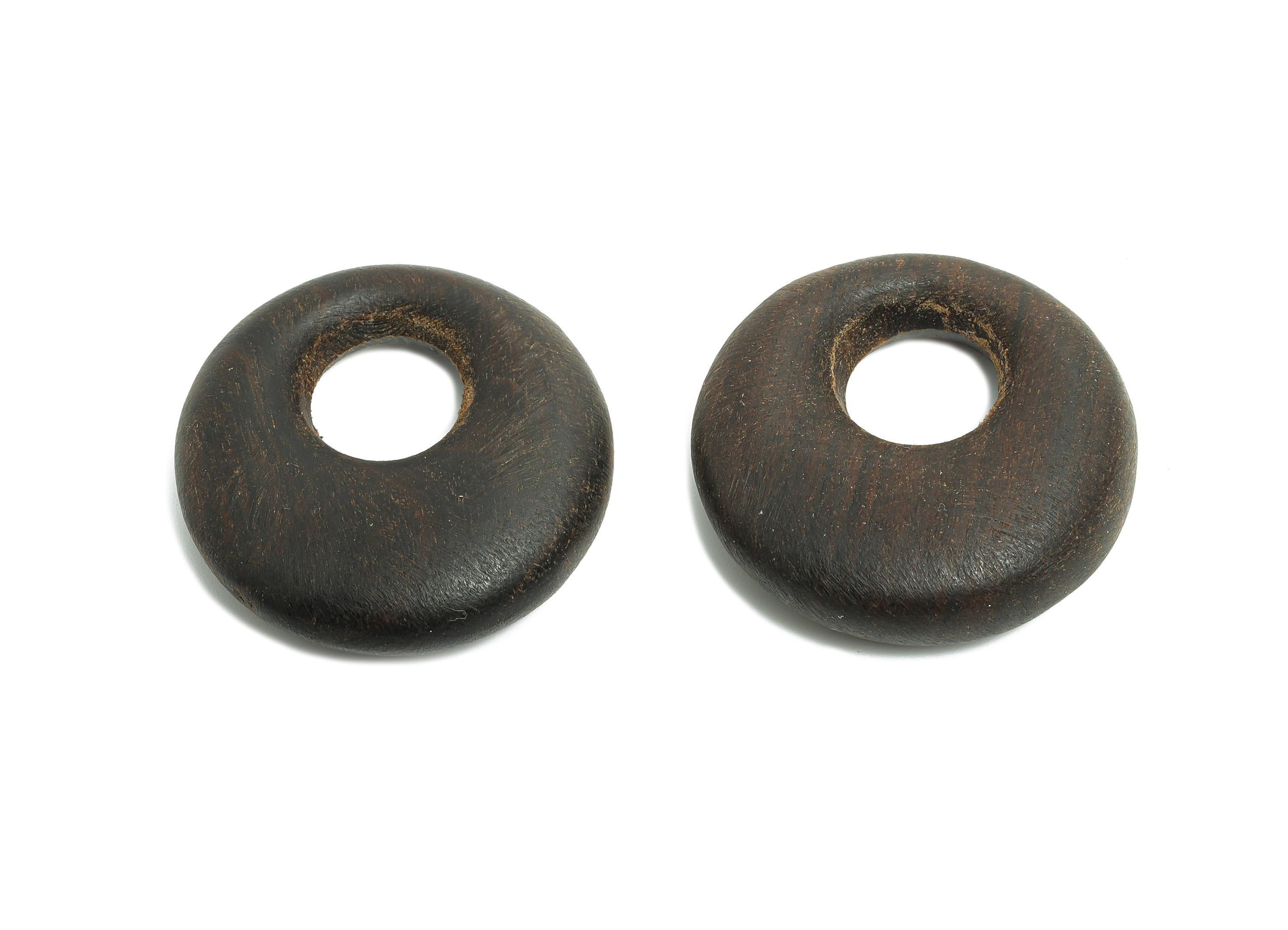 Black Wooden Donut Charm - Handcrafted Wood Geometry Charm - Minimalist Wooden Hoop Charm - Handmade Wooden for Crafting - 30x28x8mm -BB1315 - DOMEDBAZAAR