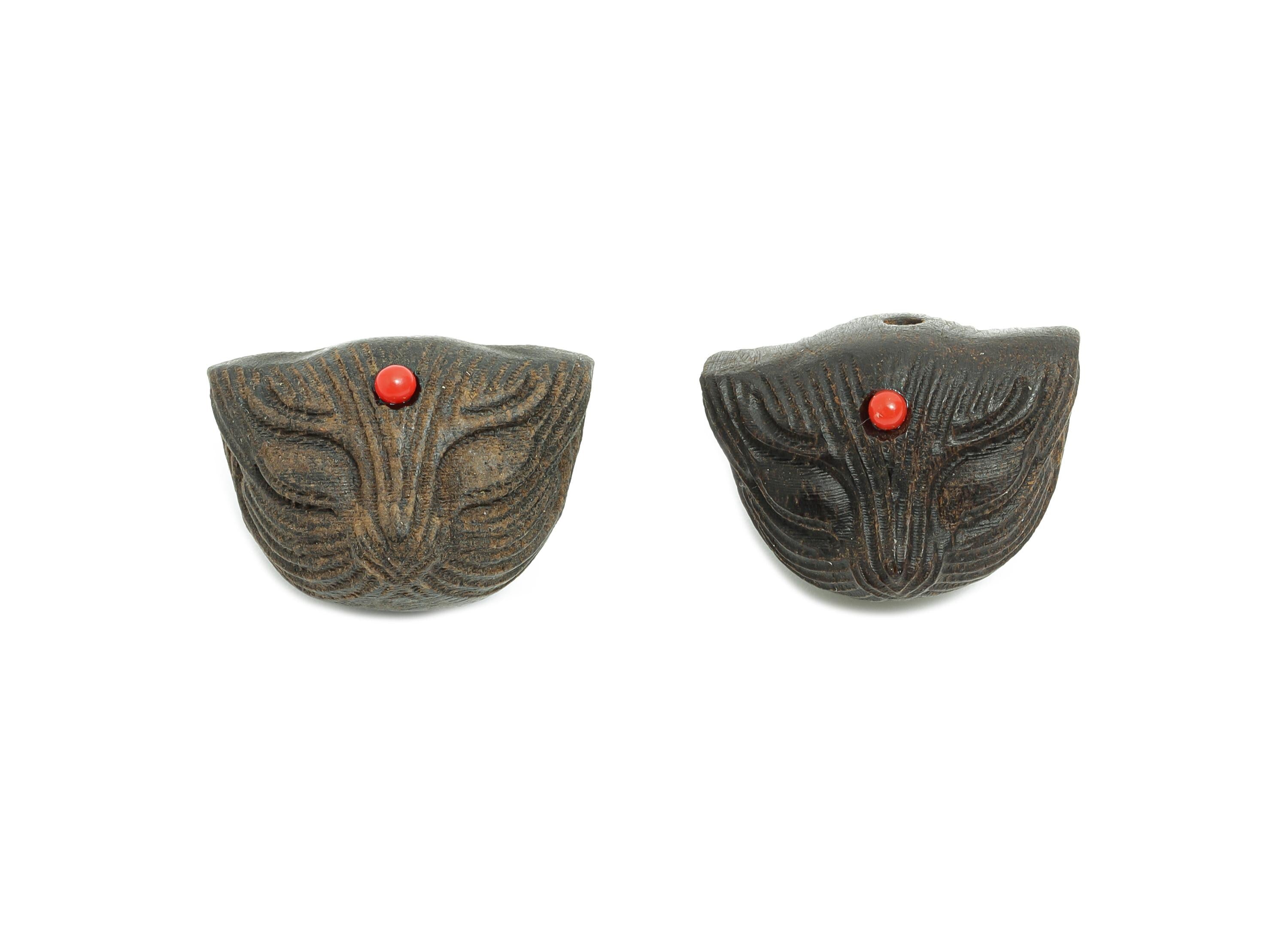 Carved Wooden Cat Face Bead - Black Wood Cat Charm - Handcrafted Cat Wooden Bead - Handmade Wooden Beads for Bracelet - 14x20x15mm - BB1319 - DOMEDBAZAAR