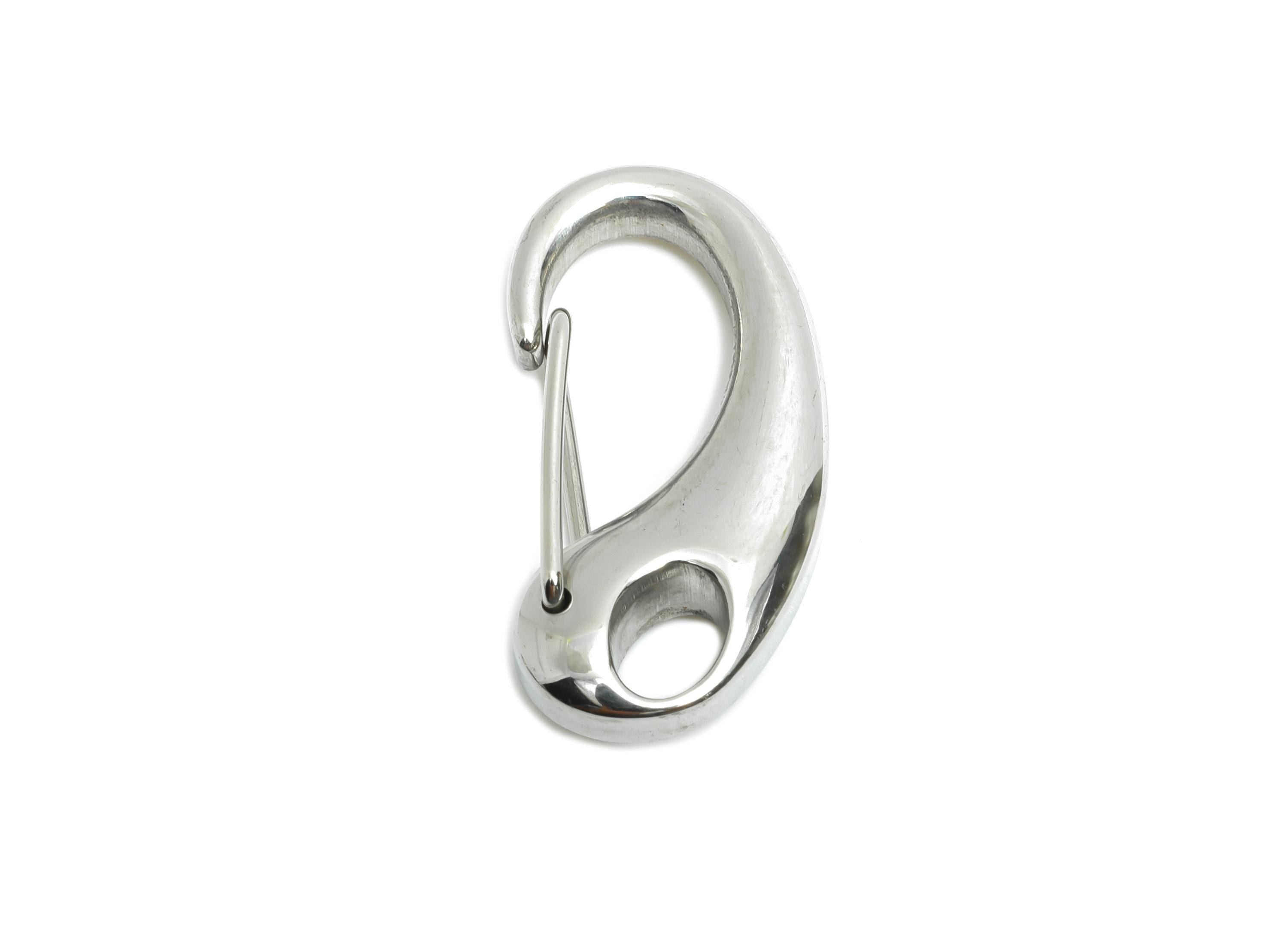 Steel Carabiner Clasp - Keychain Link Component - Silver Steel Lobster Clasp with Loop - Fashion Accessory Closure - 32x16.97x5.5mm - SS1689 - DOMEDBAZAAR