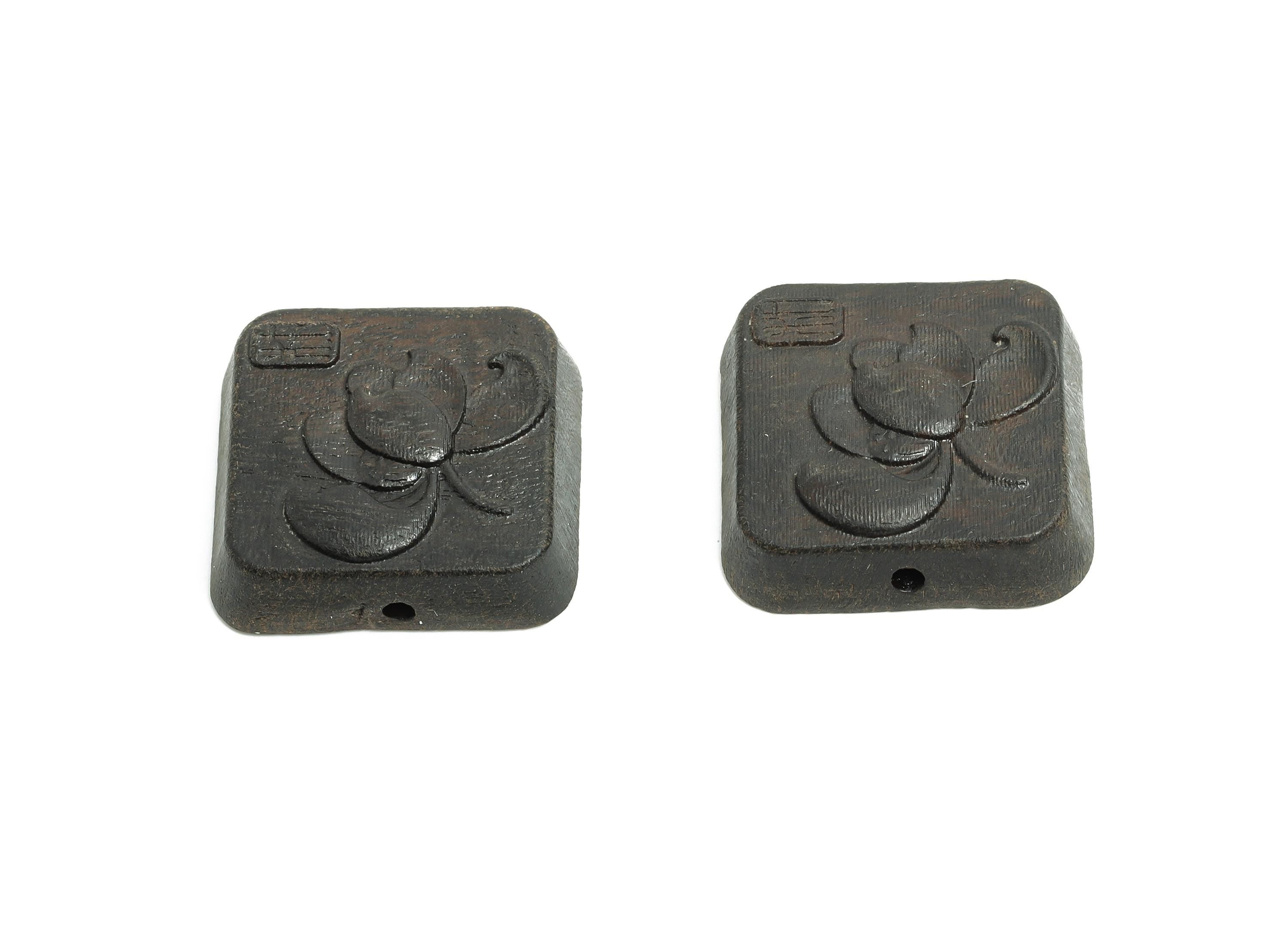 Black Wood Lotus Bead - Handcrafted Square Lotus Bead - DIY Jewelry Natural Wood Supplies For Bracelet - Artisan Wood - 21x22x6mm - BB1317 - DOMEDBAZAAR