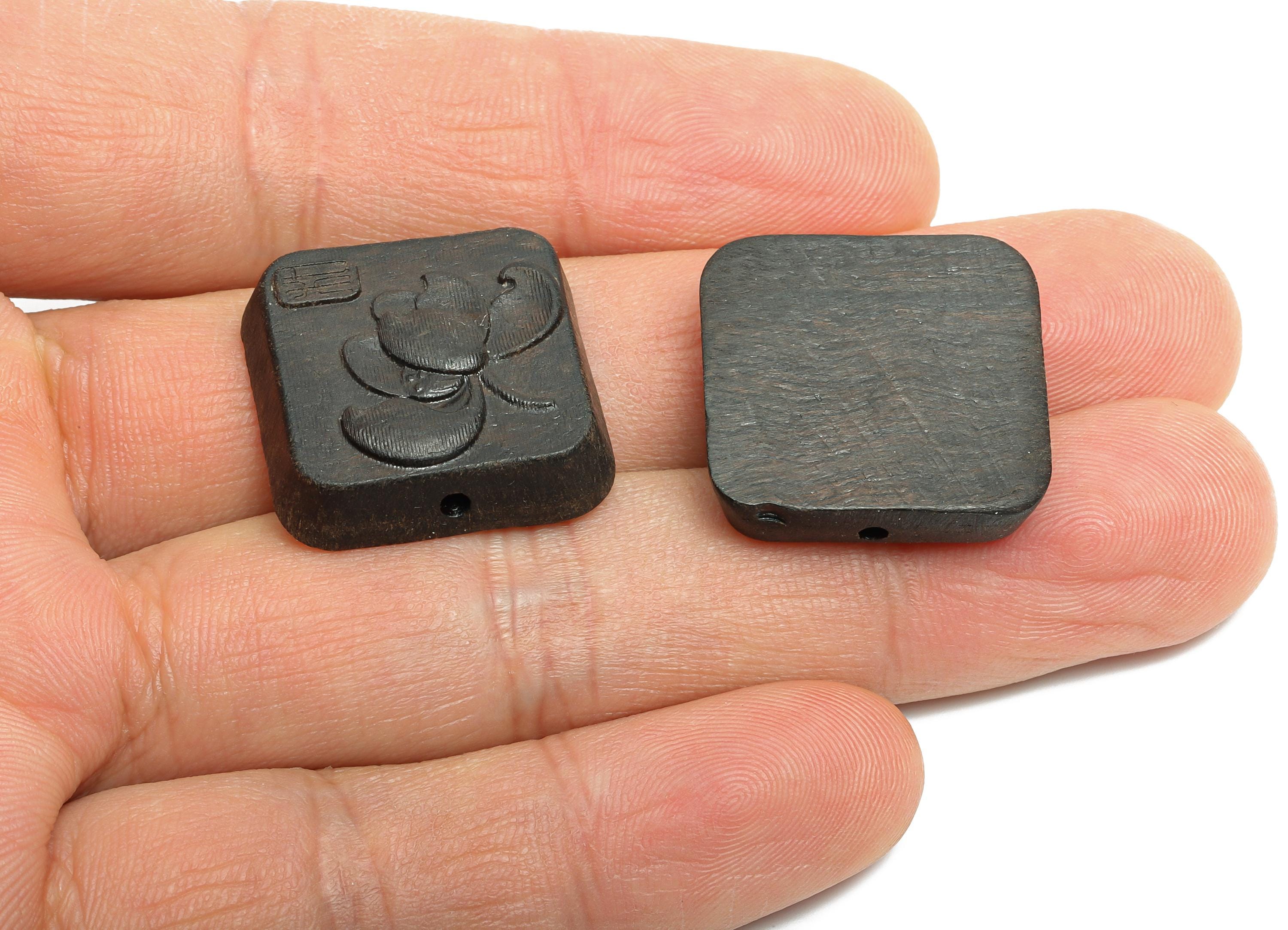 Black Wood Lotus Bead - Handcrafted Square Lotus Bead - DIY Jewelry Natural Wood Supplies For Bracelet - Artisan Wood - 21x22x6mm - BB1317 - DOMEDBAZAAR