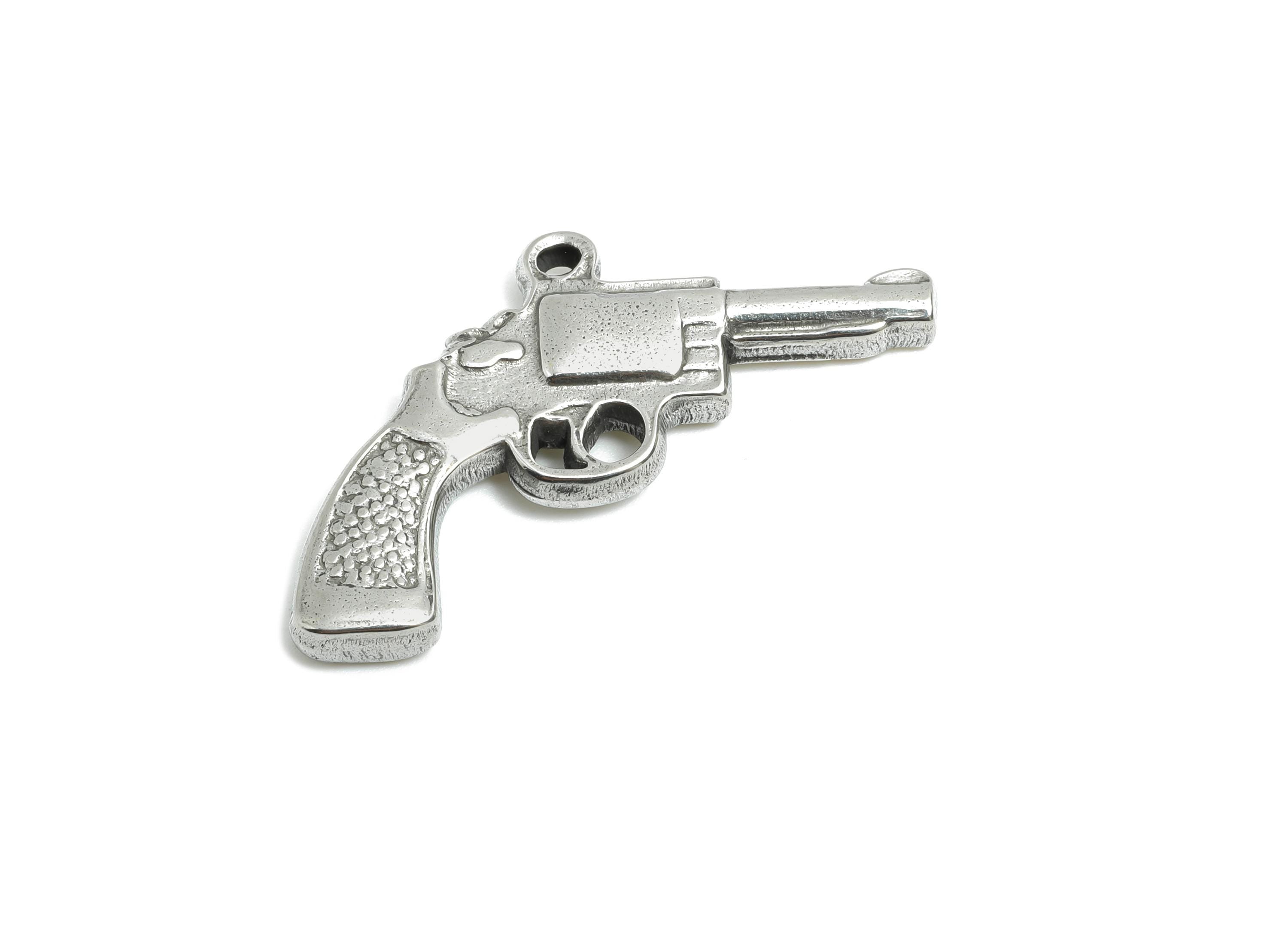Steel Revolver Charm - Steel Retro Gun Charm - Steel Western Cowboy Pendant - Vintage Revolver Jewelry - Steel Charm - 30x14x3.29mm - SS1974 - DOMEDBAZAAR