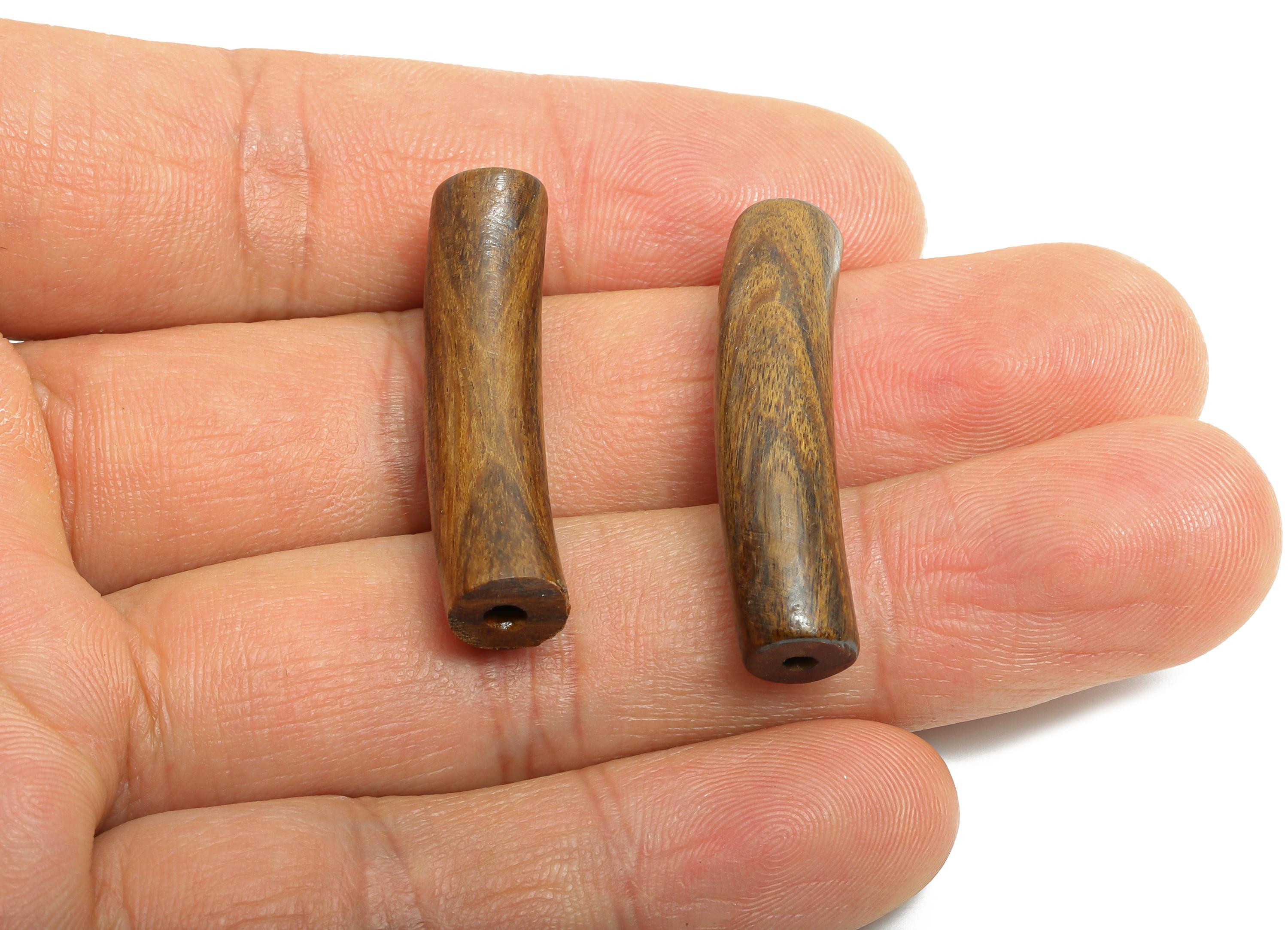 Natural Wooden Tube Bead - Black Wood Handcrafted Cylindrical Wooden Bead - Smooth Artisan Crafted Long Wooden Beads - 34x9x7.63mm - BB1325 - DOMEDBAZAAR