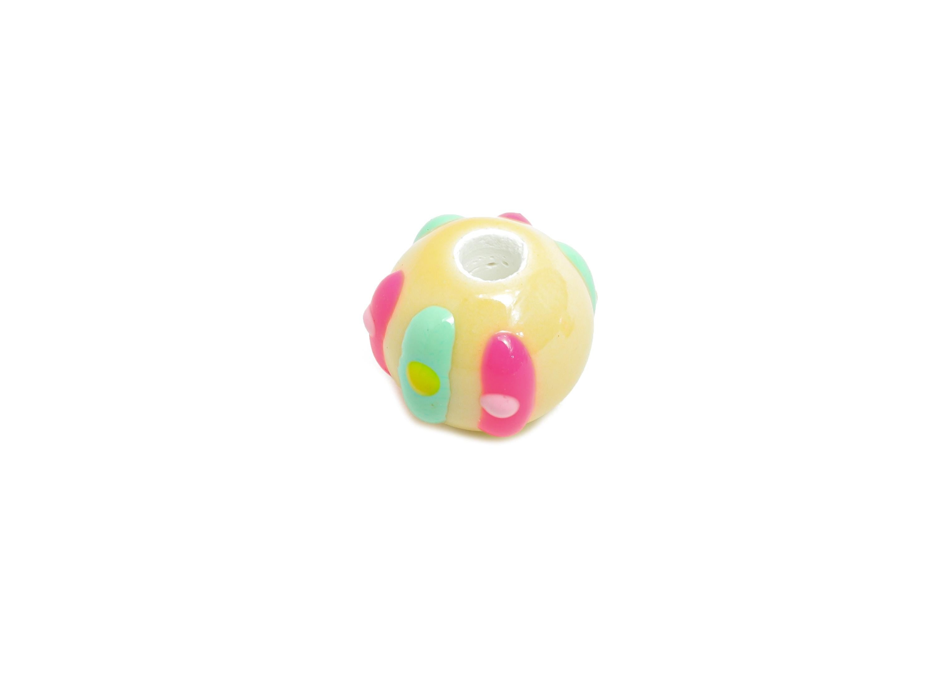 Handmade Glass Bead - Enamel Rainbow Dot Bracelet Bead - Cute Glass Ball Bead for Necklace - Jewelry Component - 9.86x10.93x11.65mm - GS1320 - DOMEDBAZAAR