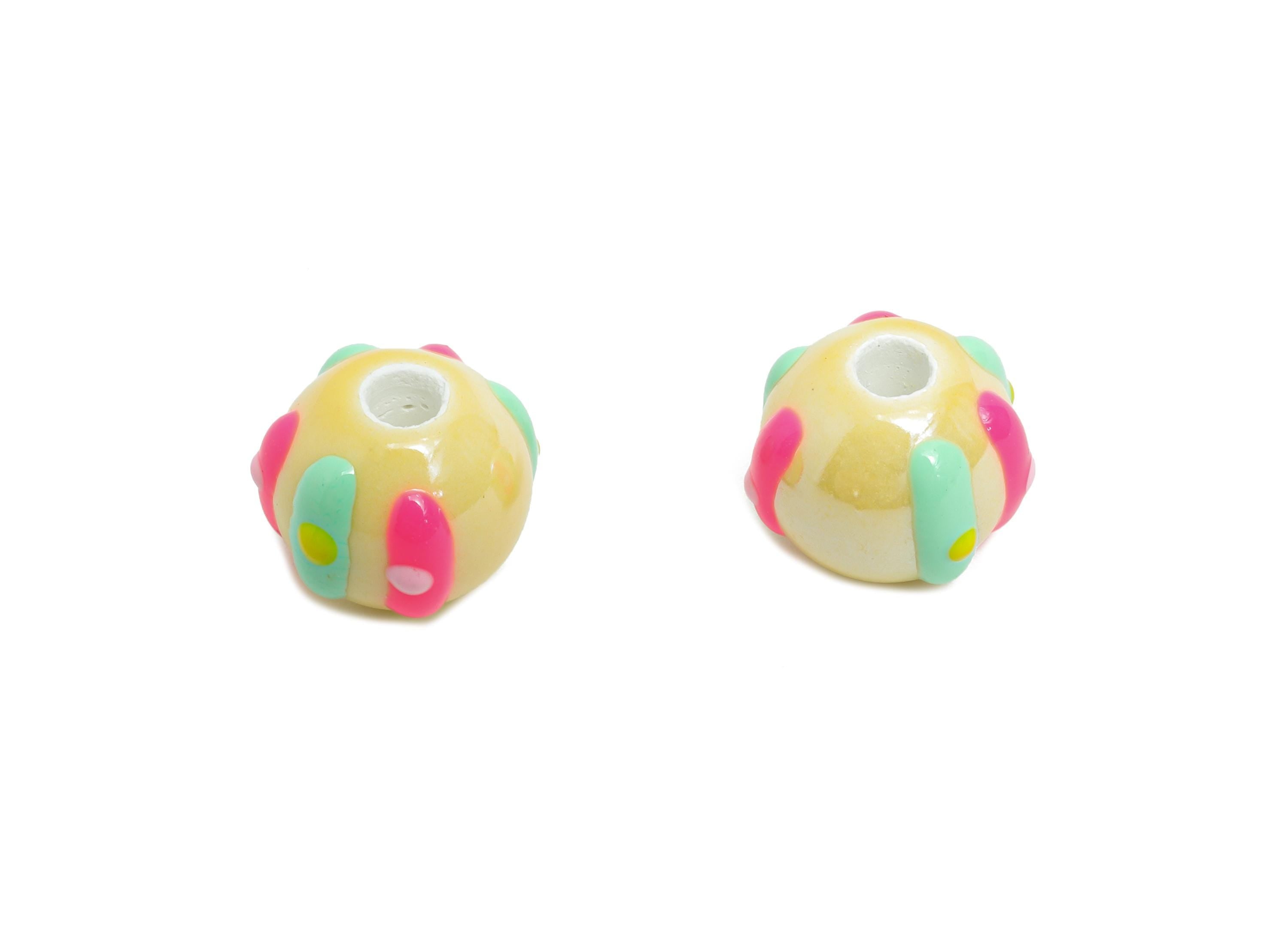 Handmade Glass Bead - Enamel Rainbow Dot Bracelet Bead - Cute Glass Ball Bead for Necklace - Jewelry Component - 9.86x10.93x11.65mm - GS1320 - DOMEDBAZAAR