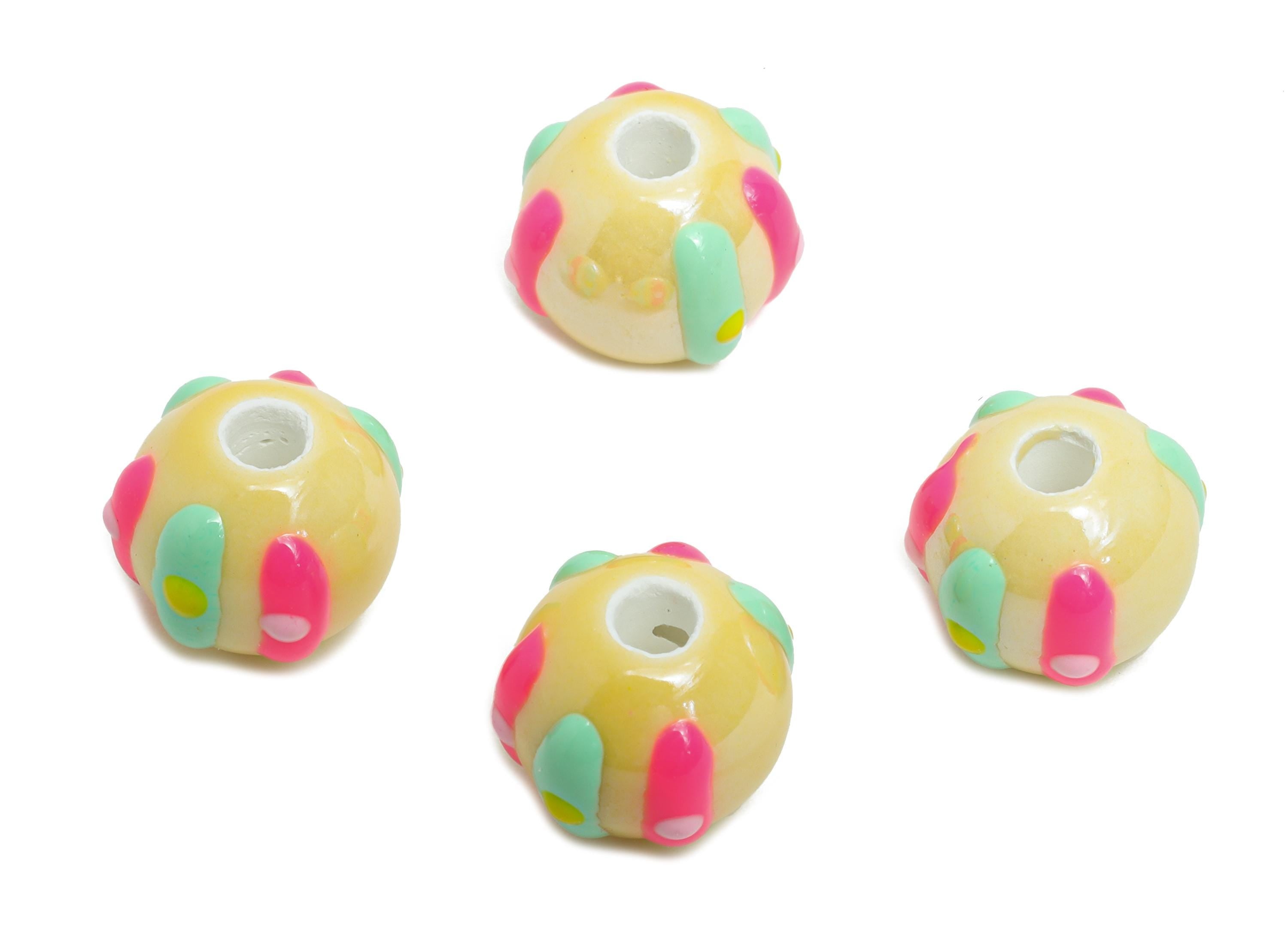 Handmade Glass Bead - Enamel Rainbow Dot Bracelet Bead - Cute Glass Ball Bead for Necklace - Jewelry Component - 9.86x10.93x11.65mm - GS1320 - DOMEDBAZAAR