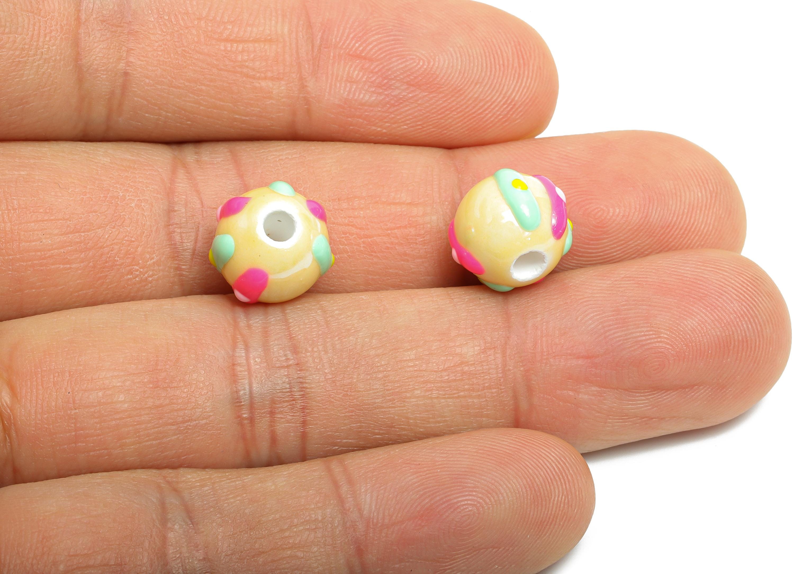 Handmade Glass Bead - Enamel Rainbow Dot Bracelet Bead - Cute Glass Ball Bead for Necklace - Jewelry Component - 9.86x10.93x11.65mm - GS1320 - DOMEDBAZAAR