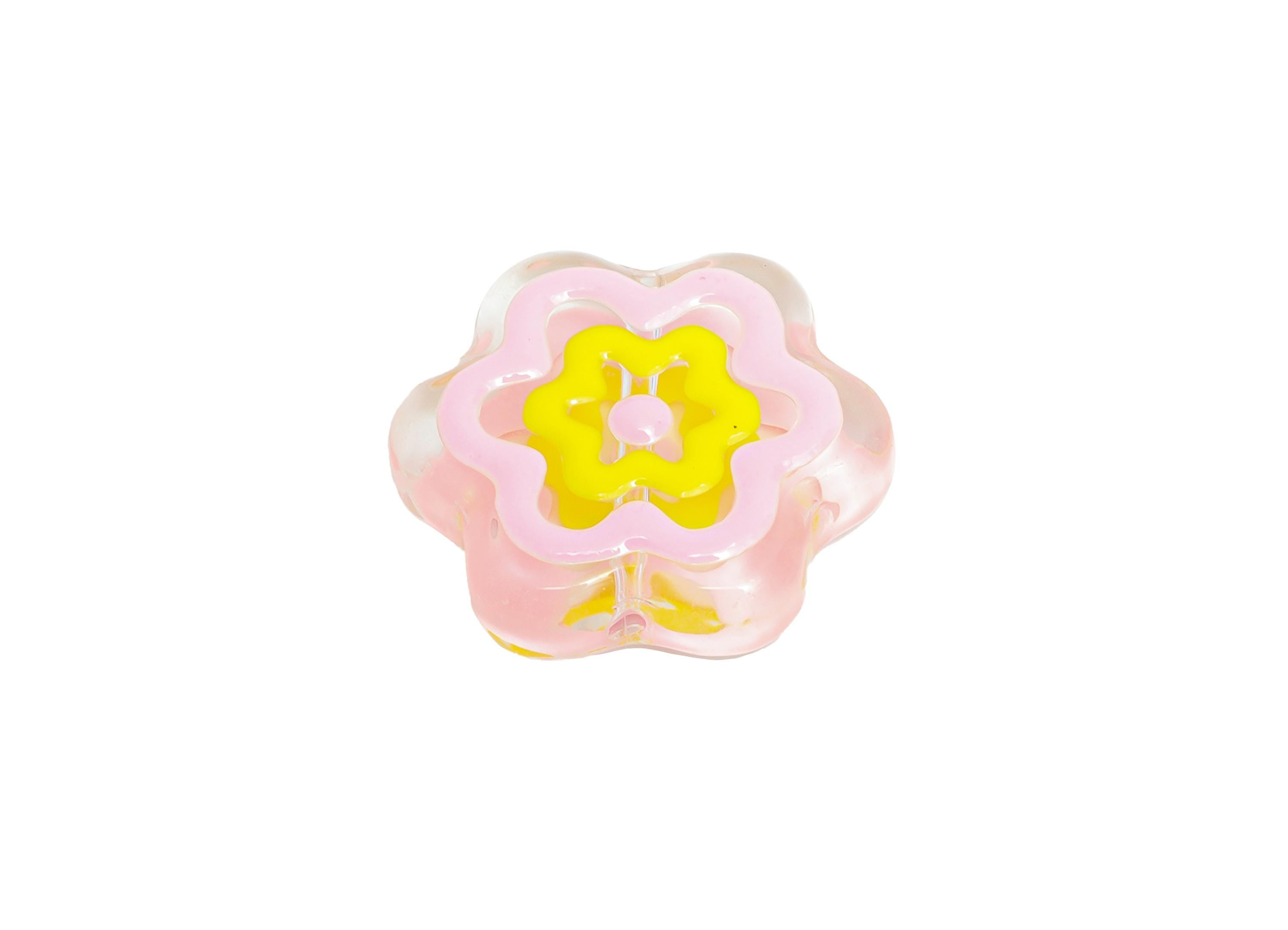 Handmade Glass Flower Bead - Enamel Flower Bracelet Bead - Transparent Glass Bead for Necklace - Jewelry Making - 19.63x18x5.43mm - GS1330 - DOMEDBAZAAR